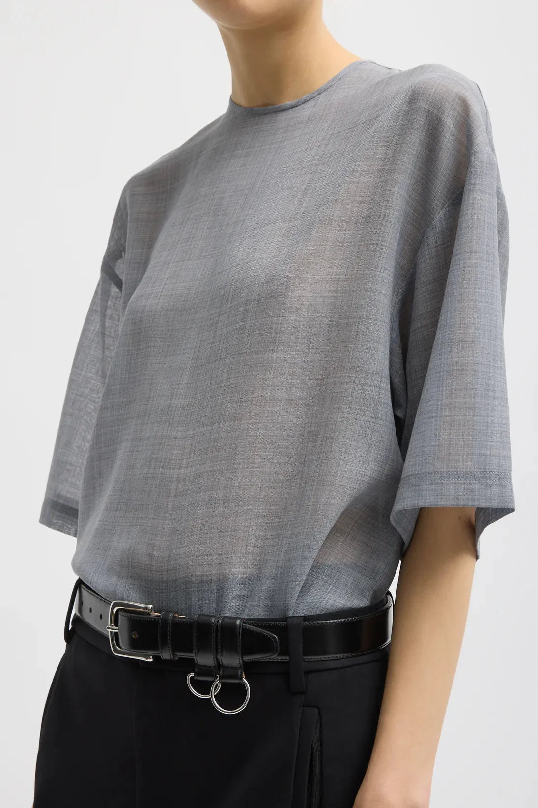 Sheer Wool Gauze Easy T in Heather Grey by Tibi-Tibi-Idlewild-Cincinnati