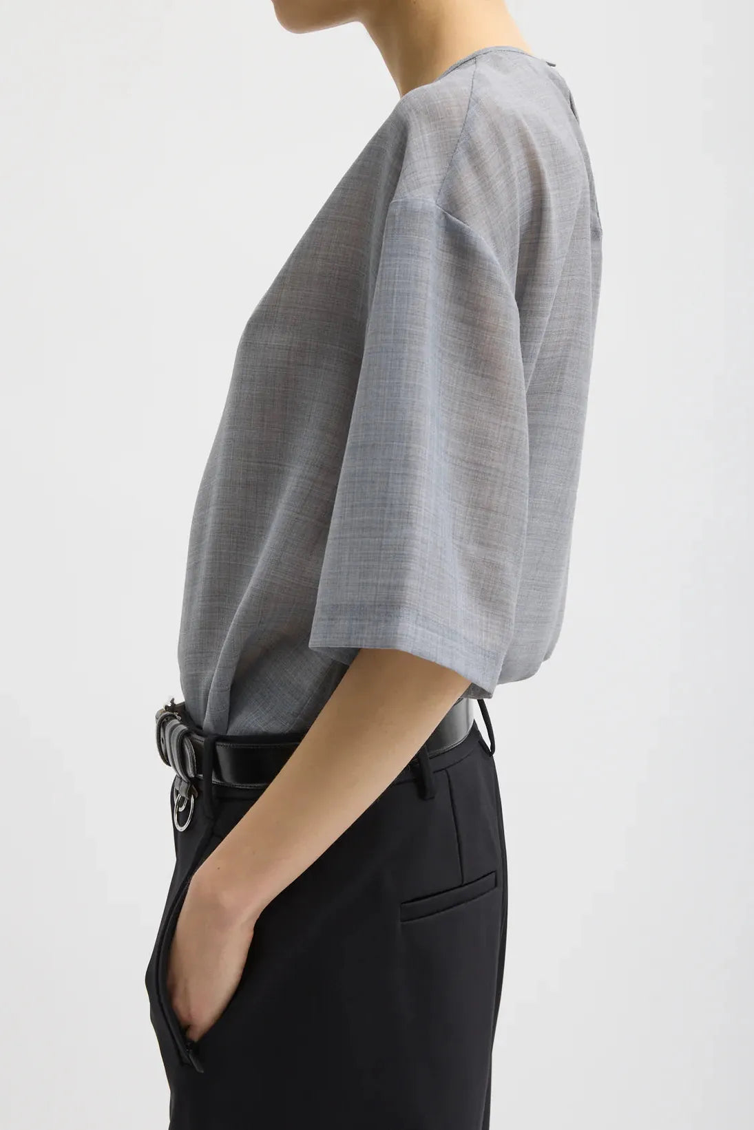 Sheer Wool Gauze Easy T in Heather Grey by Tibi-Tibi-Idlewild-Cincinnati