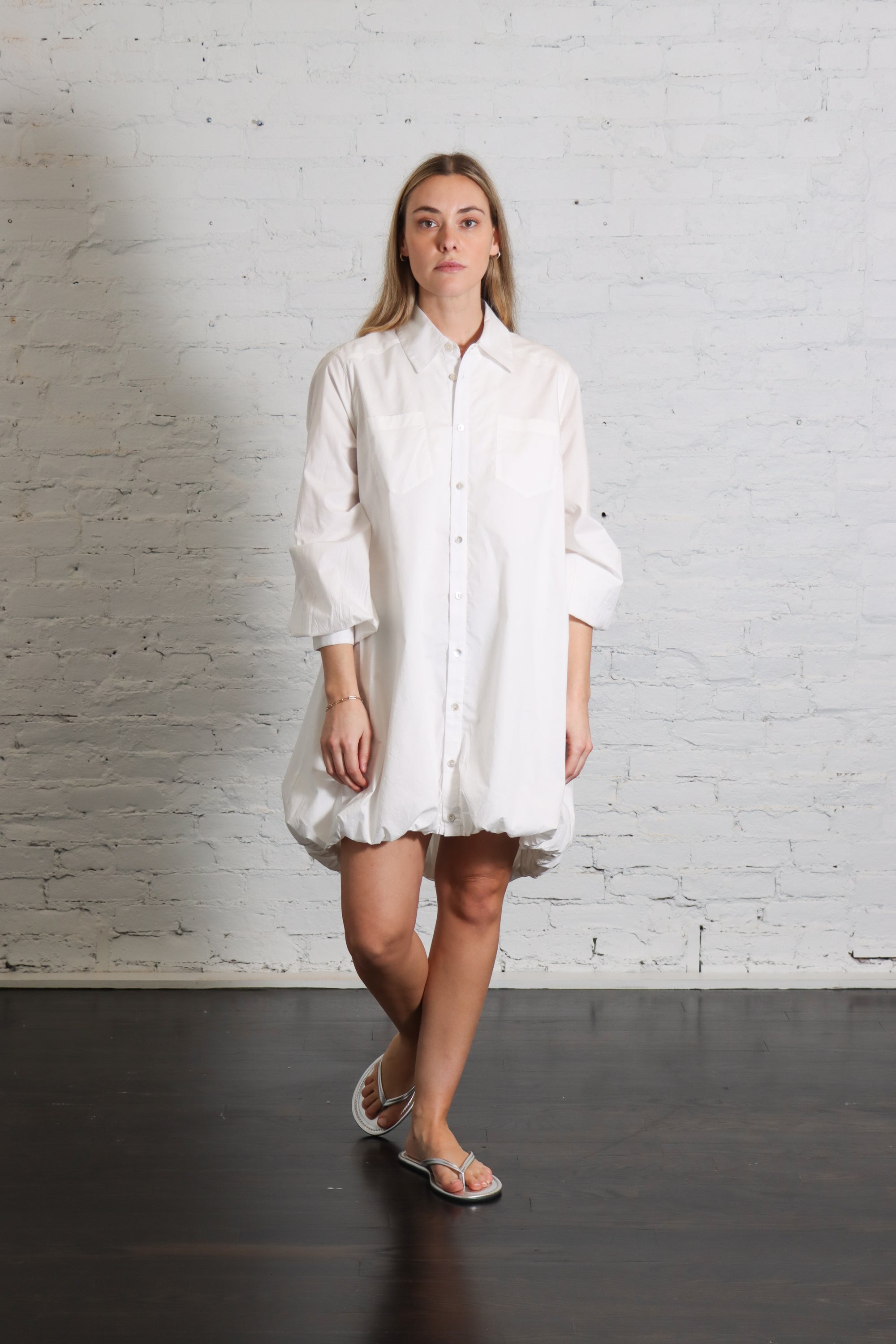 Shirt Bubble Dress in White by Shwetambari-Shwetambari-Idlewild-Cincinnati