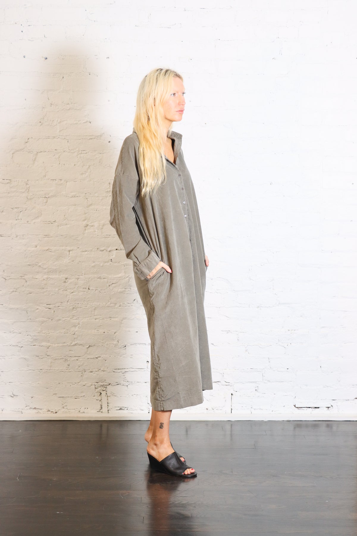 Shirt Dress in Taupe Velvet by Album Di Famiglia-Album Di Famiglia-Idlewild-Cincinnati