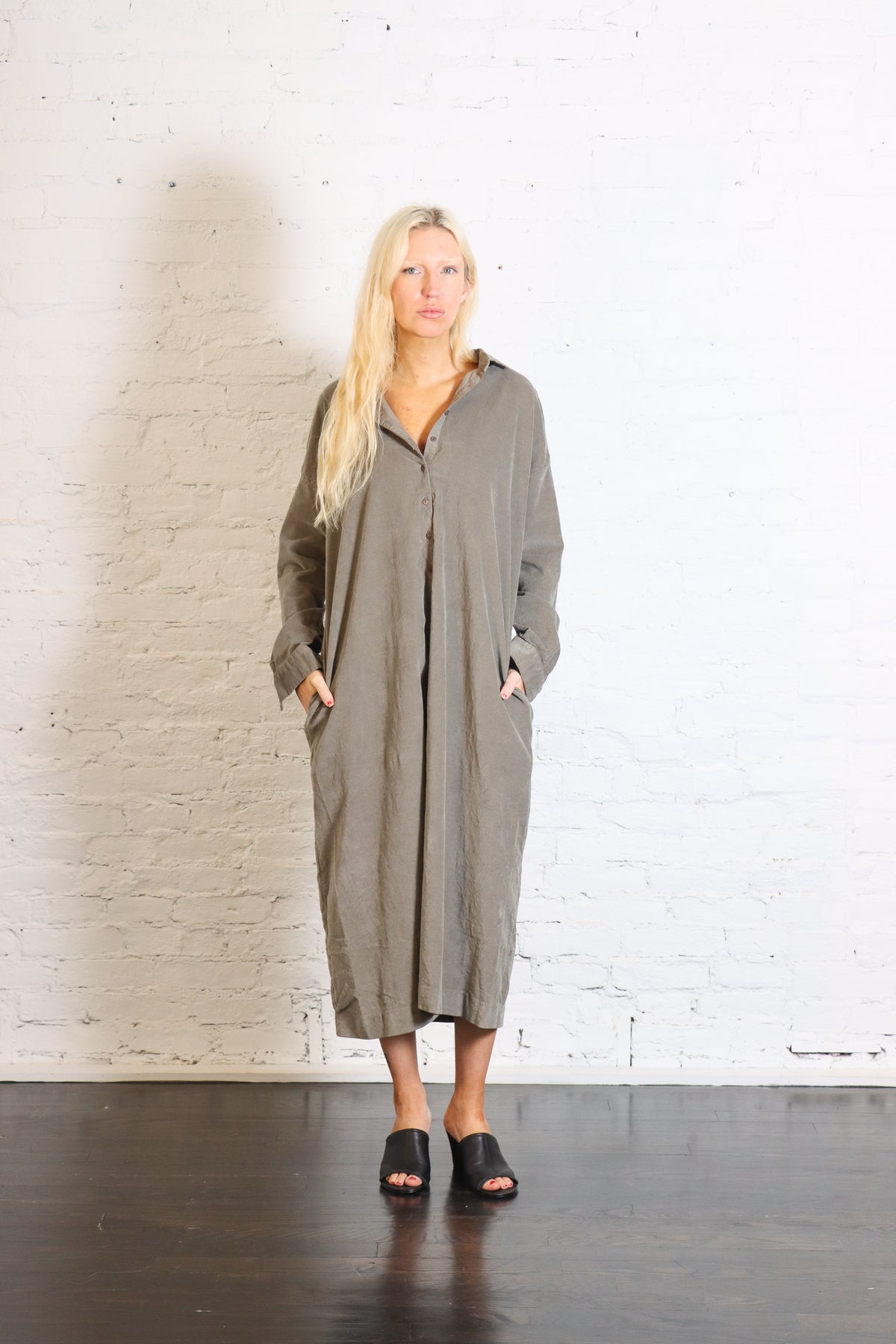 Shirt Dress in Taupe Velvet by Album Di Famiglia-Album Di Famiglia-Idlewild-Cincinnati