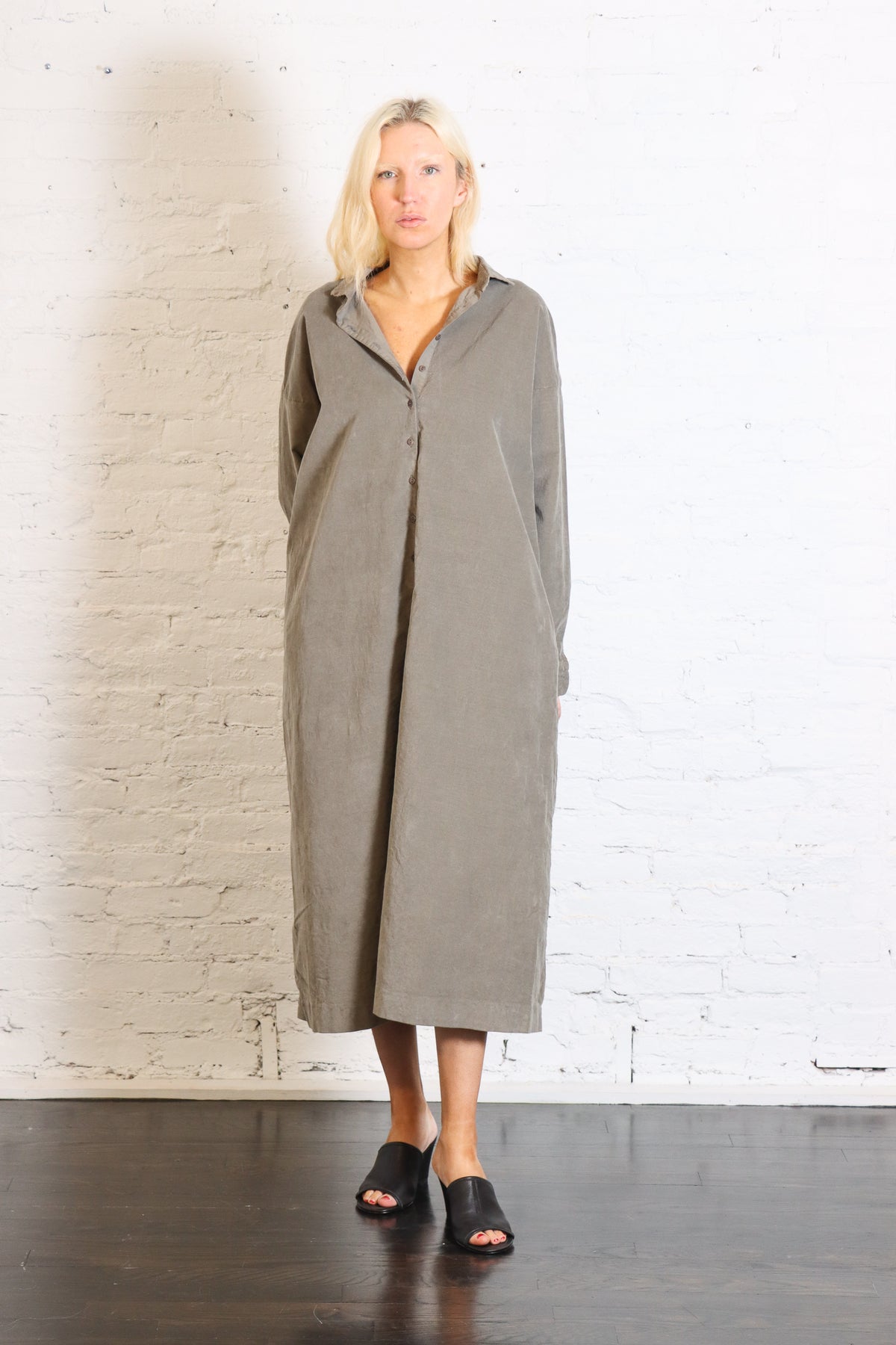 Shirt Dress in Taupe Velvet by Album Di Famiglia-Album Di Famiglia-Idlewild-Cincinnati