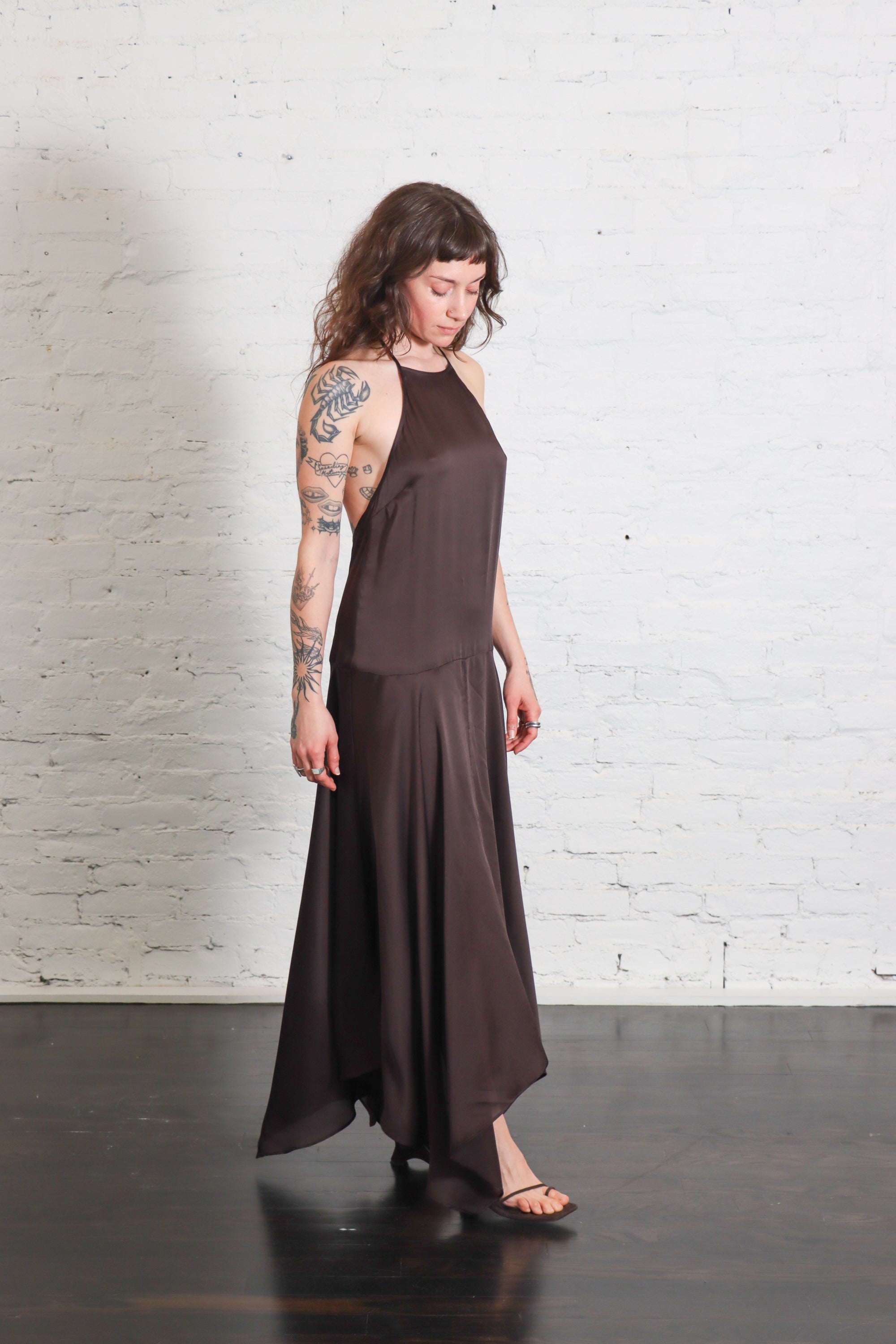 Silk Handkerchief Halter Dress in Bark by St. Agni-St. Agni-Idlewild-Cincinnati