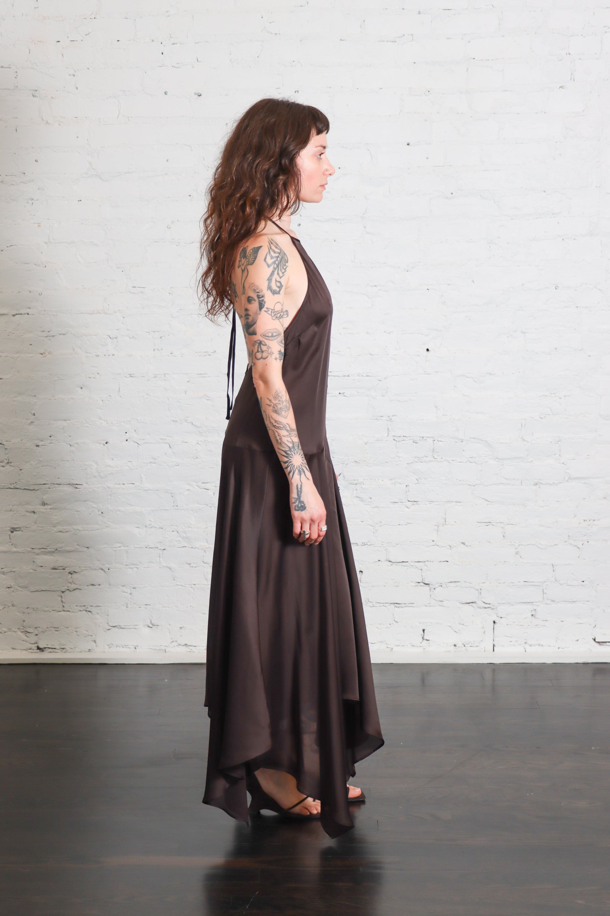 Silk Handkerchief Halter Dress in Bark by St. Agni-St. Agni-Idlewild-Cincinnati