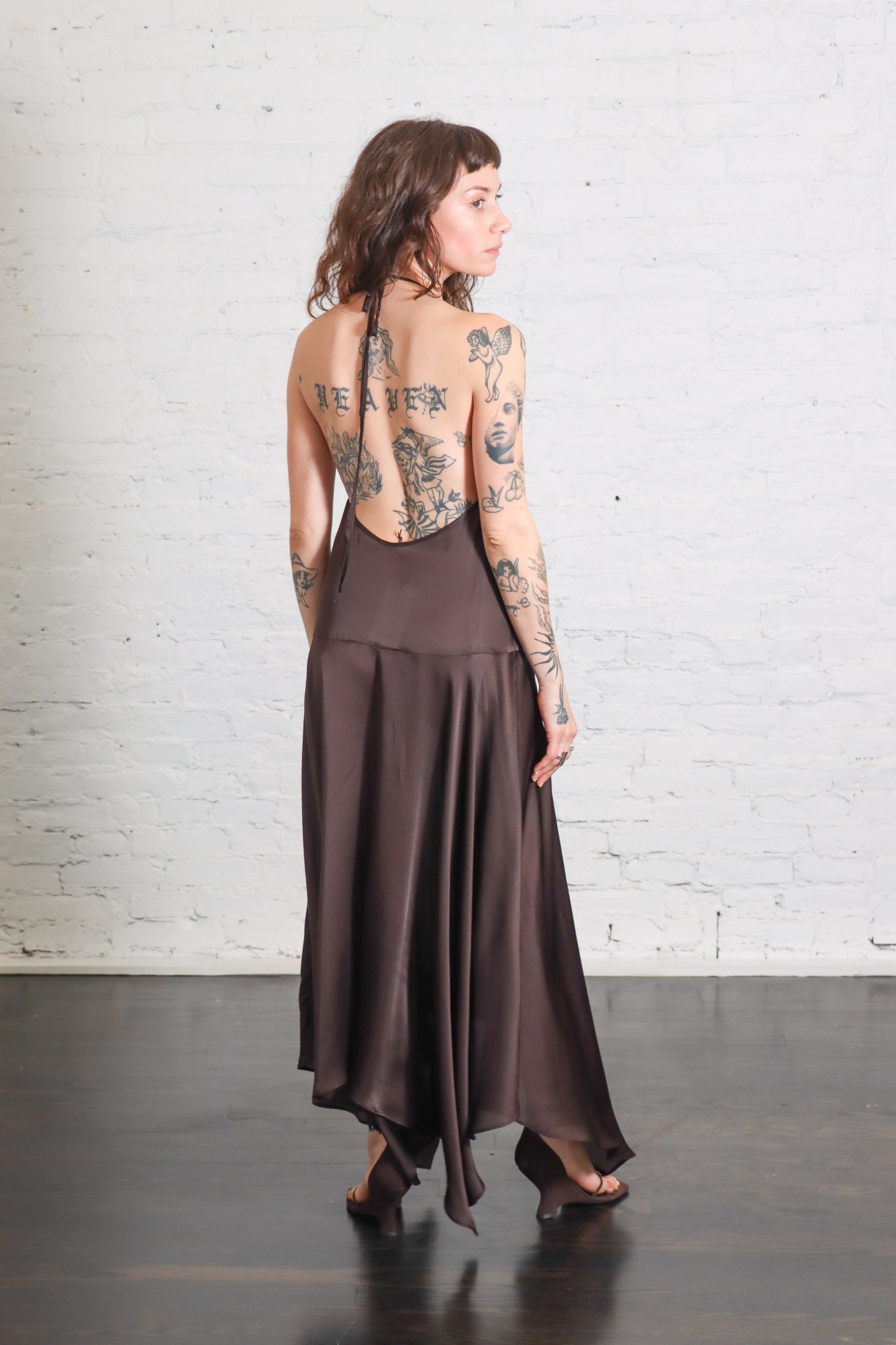 Silk Handkerchief Halter Dress in Bark by St. Agni-St. Agni-Idlewild-Cincinnati