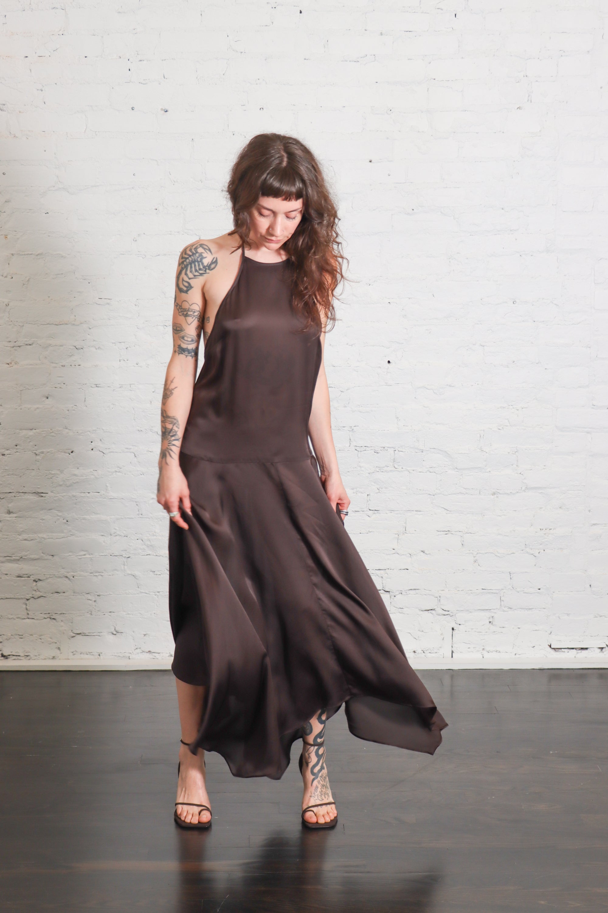 Silk Handkerchief Halter Dress in Bark by St. Agni-St. Agni-Idlewild-Cincinnati