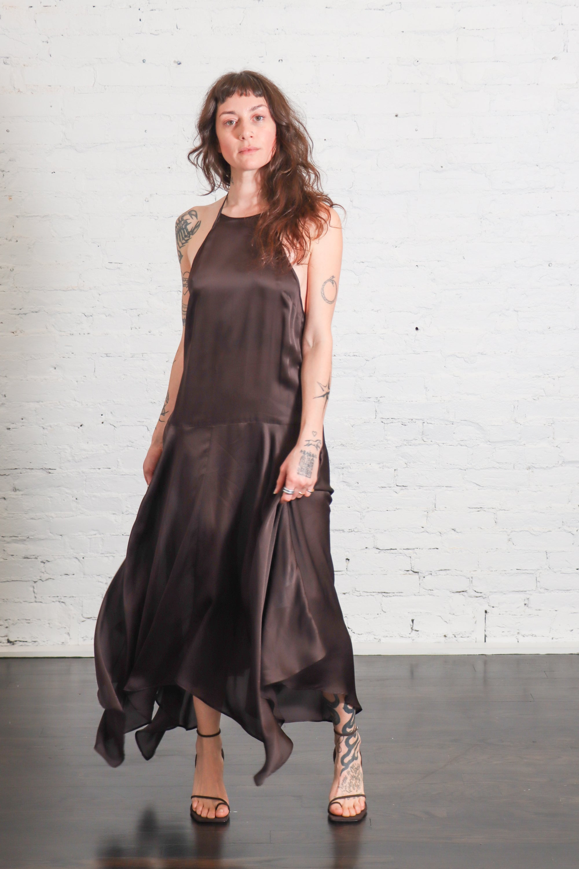 Silk Handkerchief Halter Dress in Bark by St. Agni-St. Agni-Idlewild-Cincinnati