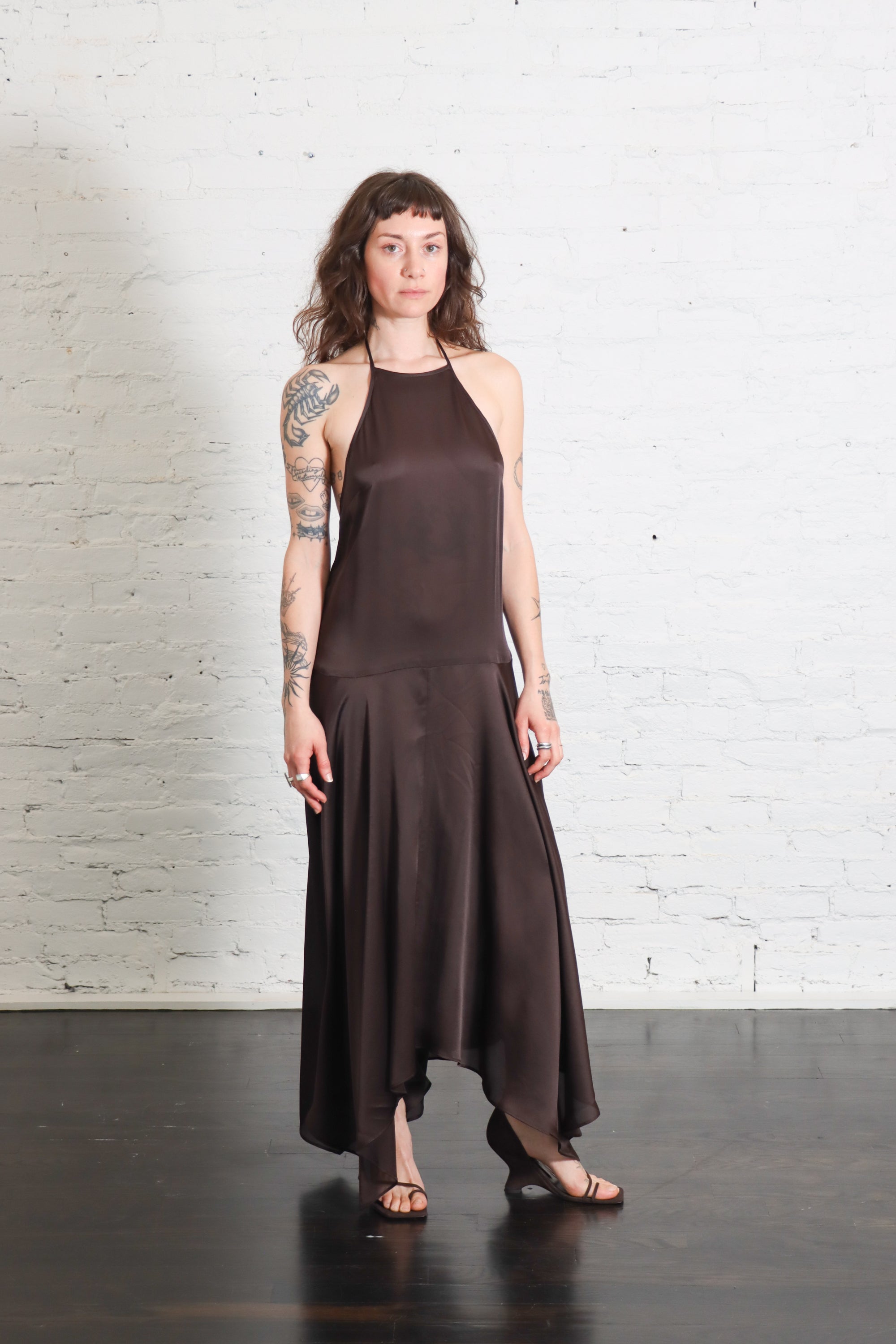 Silk Handkerchief Halter Dress in Bark by St. Agni-St. Agni-Idlewild-Cincinnati