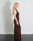 Silk Rib U-Neck Halter Fluid Maxi Dress in Chocolate by Enza Costa-Enza Costa-Idlewild-Cincinnati