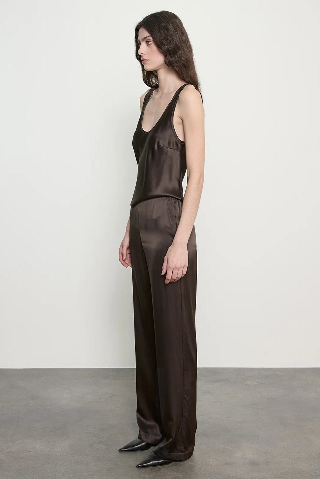 Silk Satin Everywhere Pant in Olive Bronze by Enza Costa-Enza Costa-Idlewild-Cincinnati