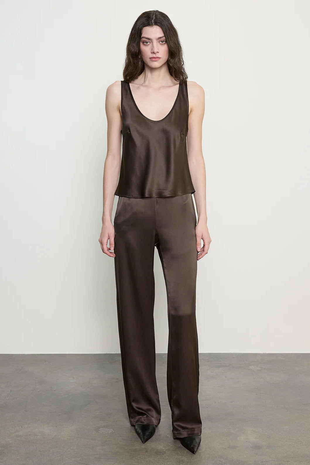 Silk Satin Everywhere Pant in Olive Bronze by Enza Costa-Enza Costa-Idlewild-Cincinnati