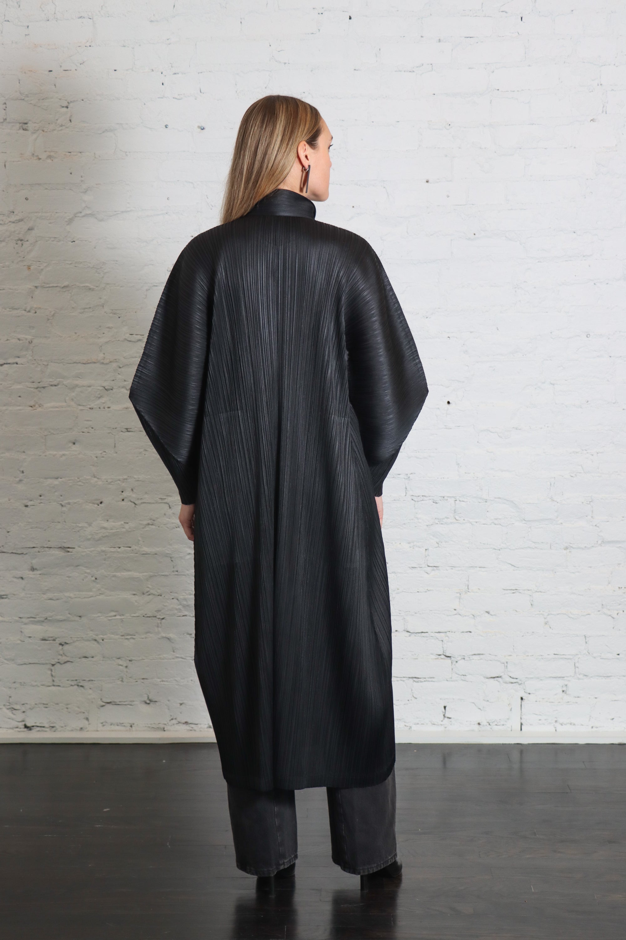 Skyline Coat in Black by Pleats Please Issey Miyake-Coats-Pleats Please Issey Miyake-Idlewild