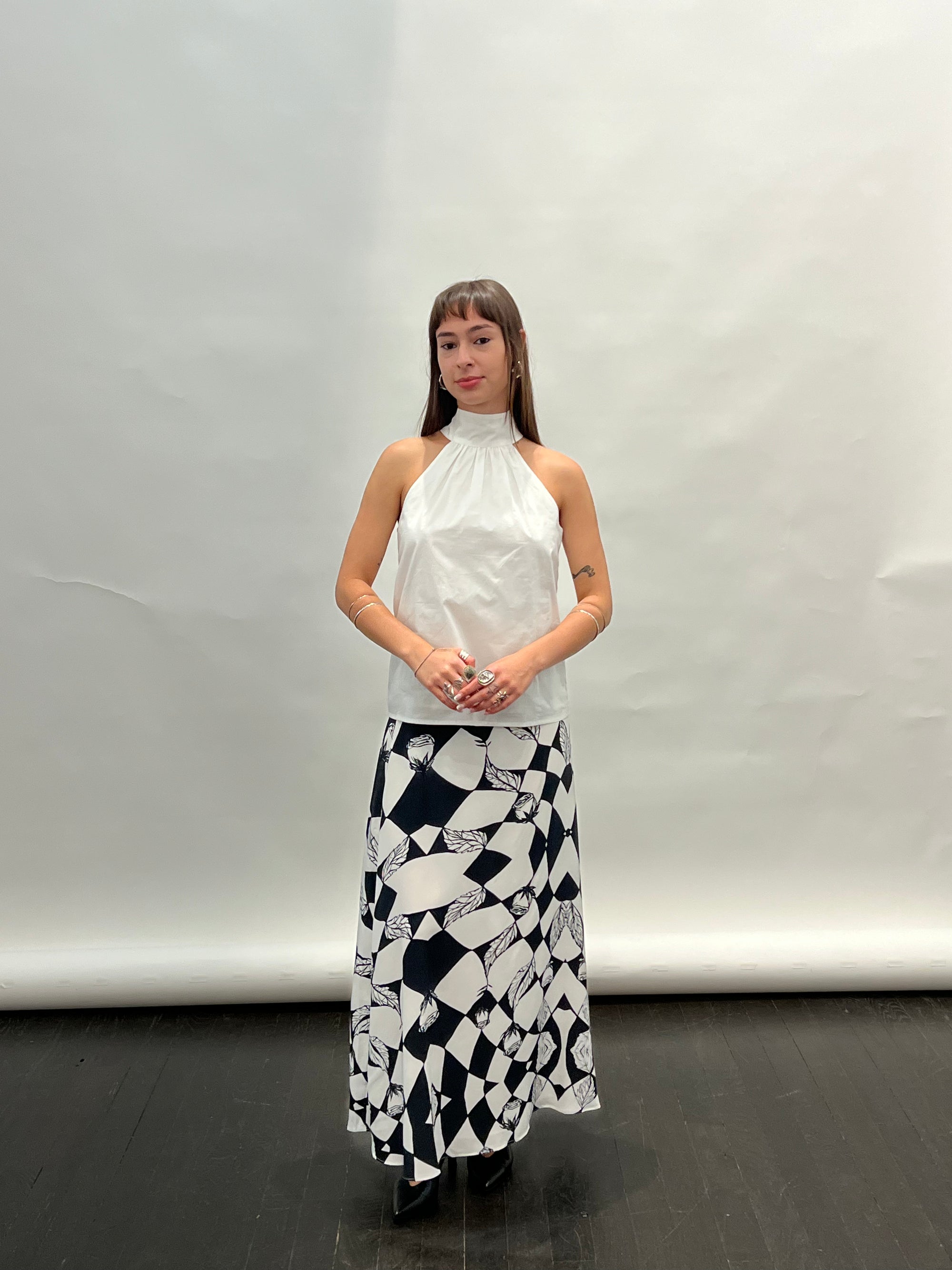 Slip Skirt in Graphic Roses Print by Shwetambari-Shwetambari-Idlewild