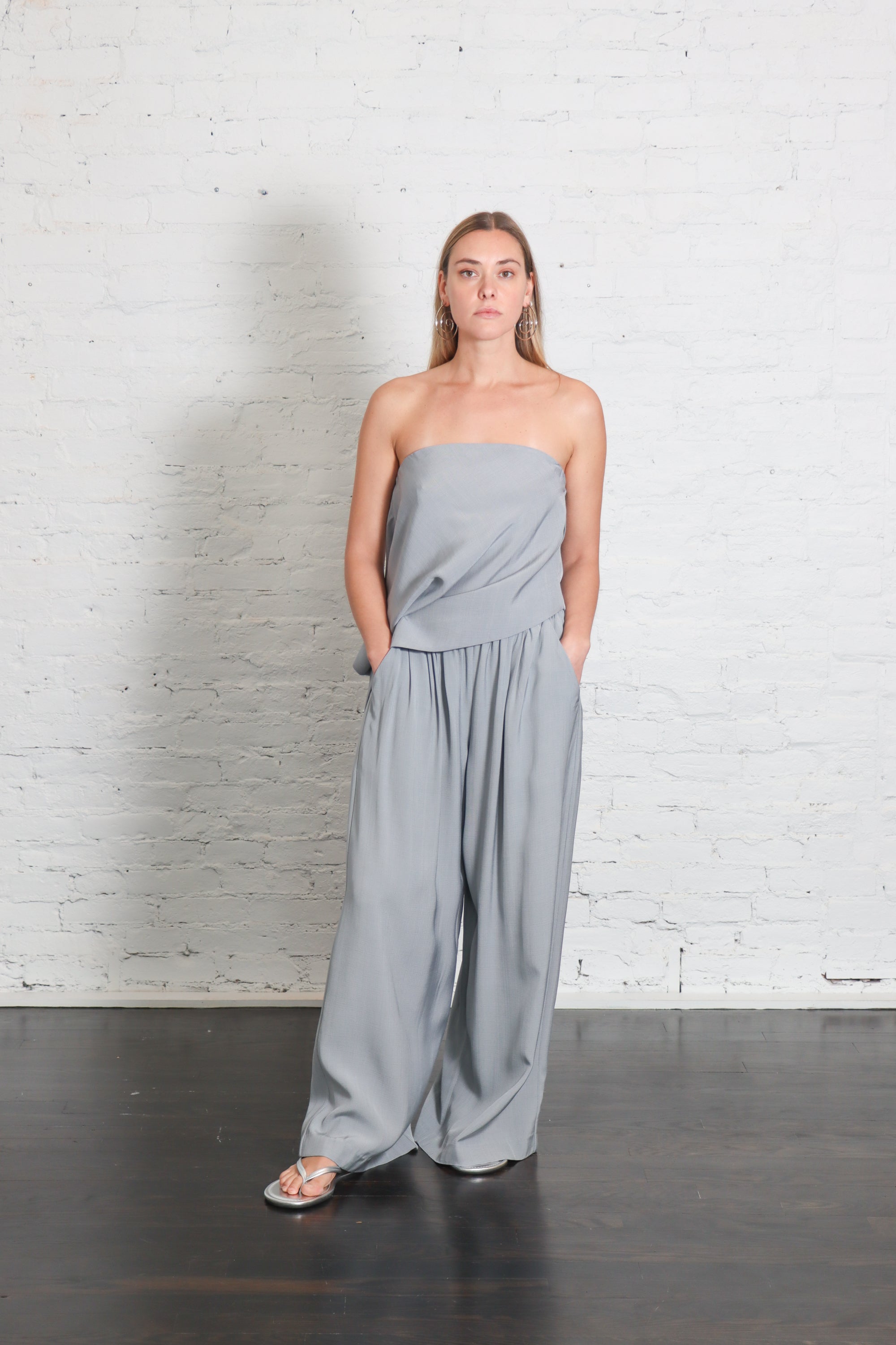 Strapless Asymmetrical Drape Top in Mist by St. Agni-Tops-St. Agni-Idlewild