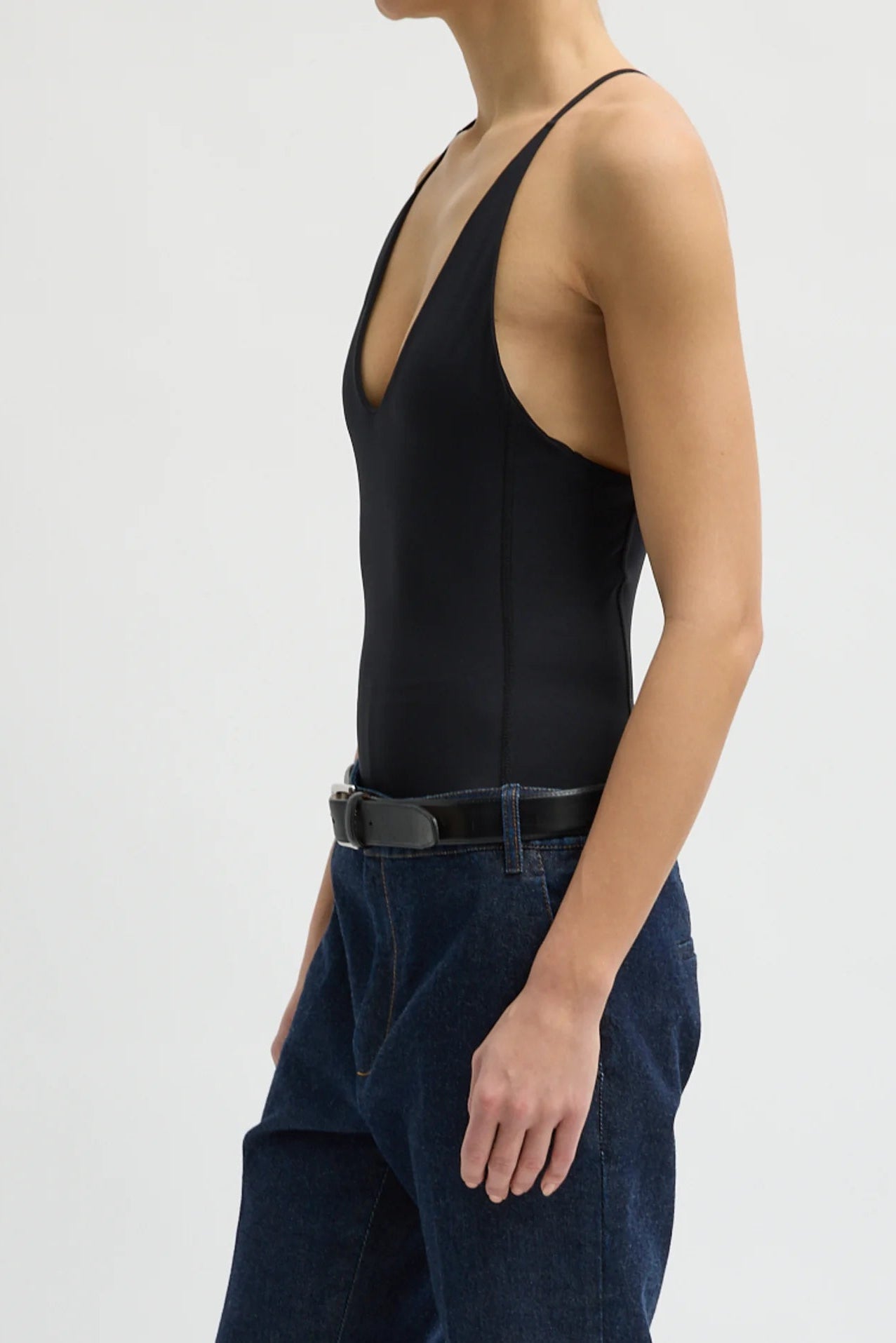 Stretch Light Weight Tech Knit Racerback Bodysuit in Black by Tibi-Tibi-Idlewild-Cincinnati