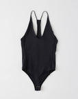 Stretch Light Weight Tech Knit Racerback Bodysuit in Black by Tibi