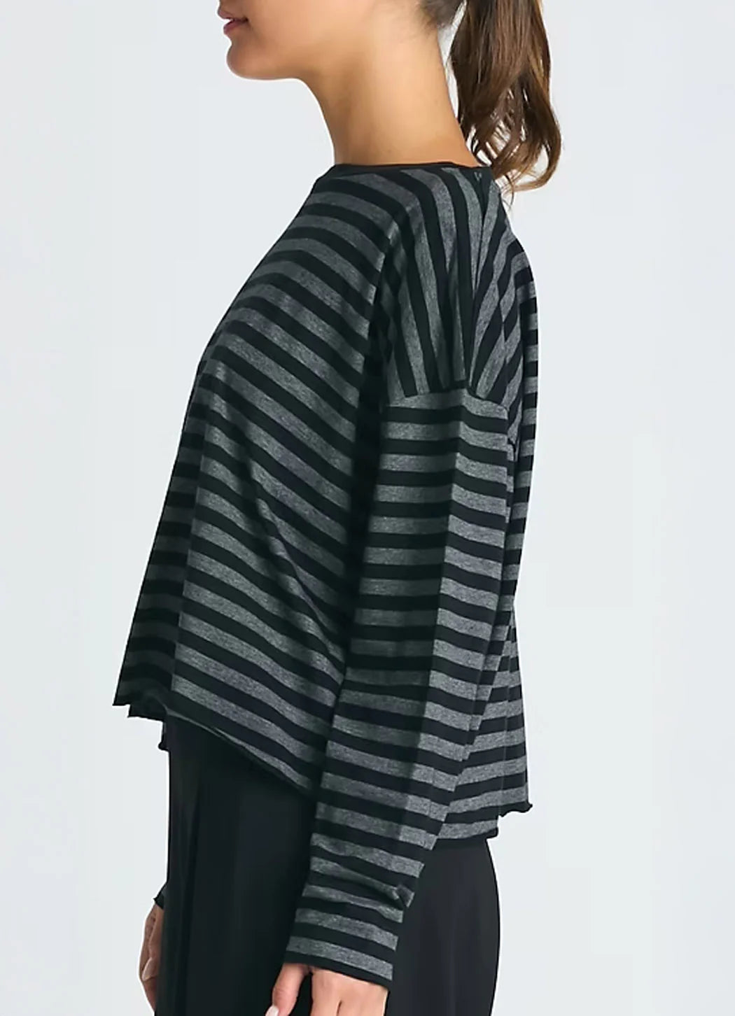 Striped Mini Boxy Tee in Black & Asphalt by Planet-Planet-Idlewild-Cincinnati