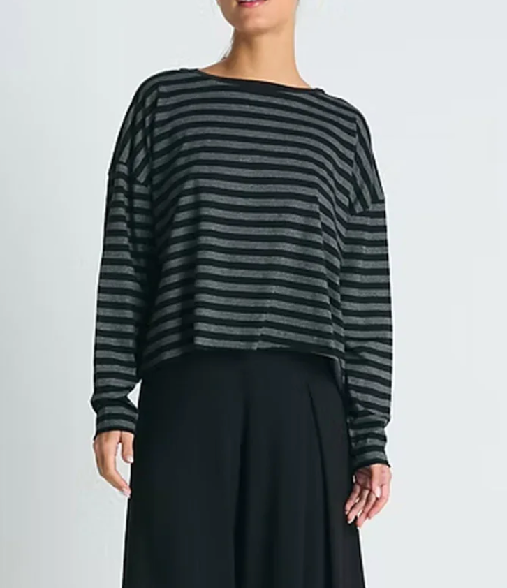 Striped Mini Boxy Tee in Black & Asphalt by Planet-Planet-Idlewild-Cincinnati