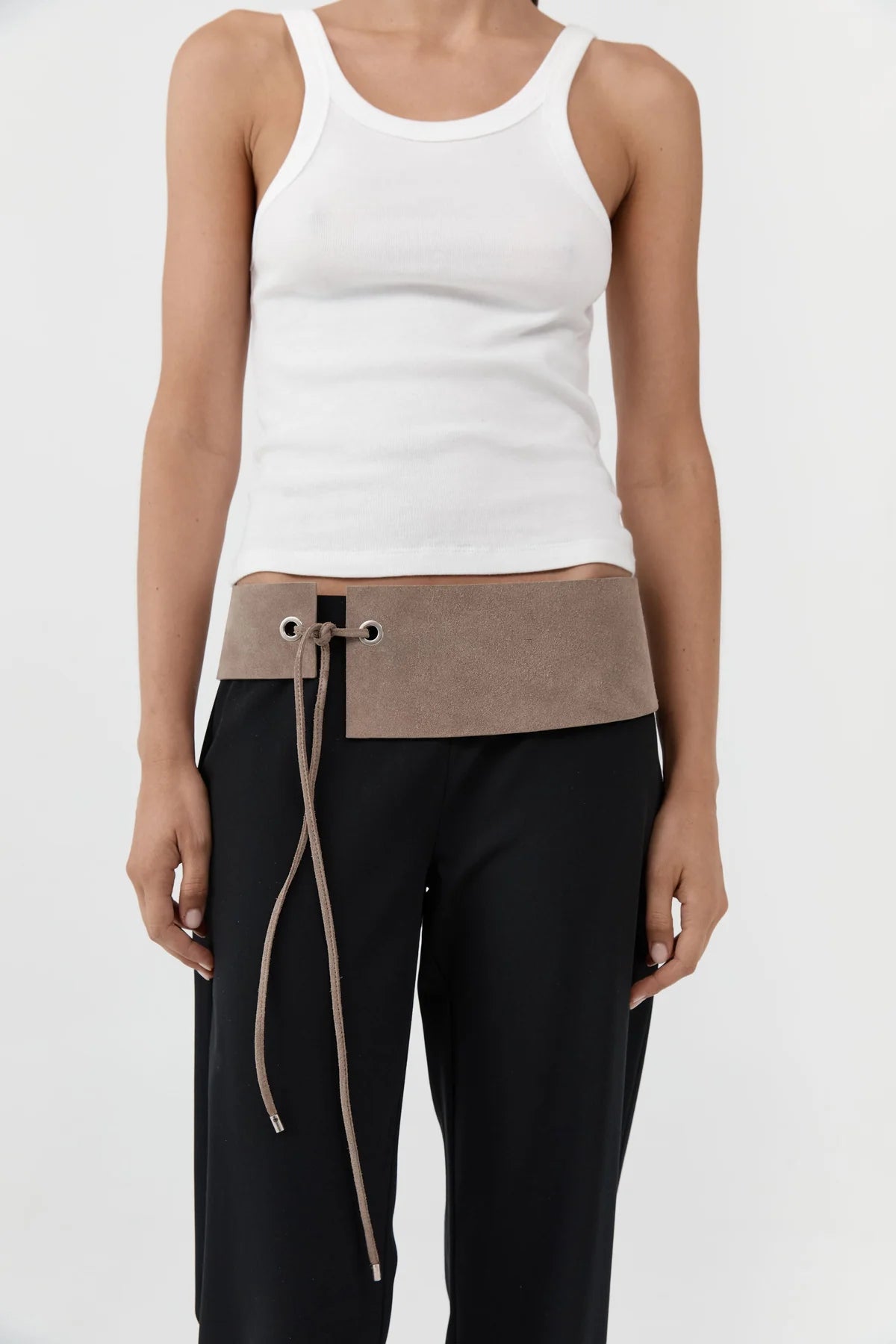 Suede Asymmetric Belt in Almond by St. Agni-St. Agni-Idlewild-Cincinnati