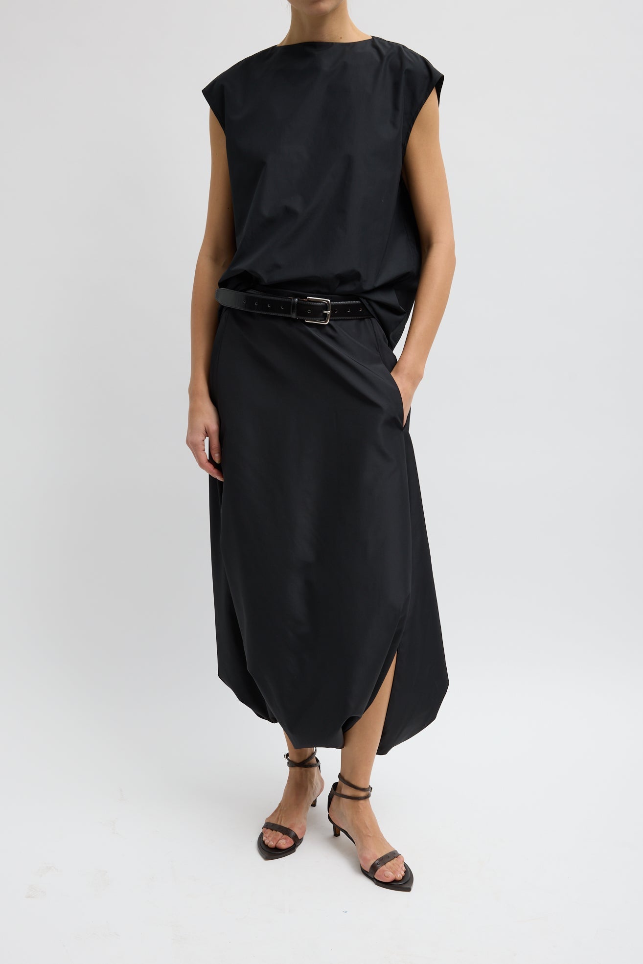 Summer Nylon Flat Front Jalouise Skirt in Black by Tibi-Tibi-Idlewild-Cincinnati