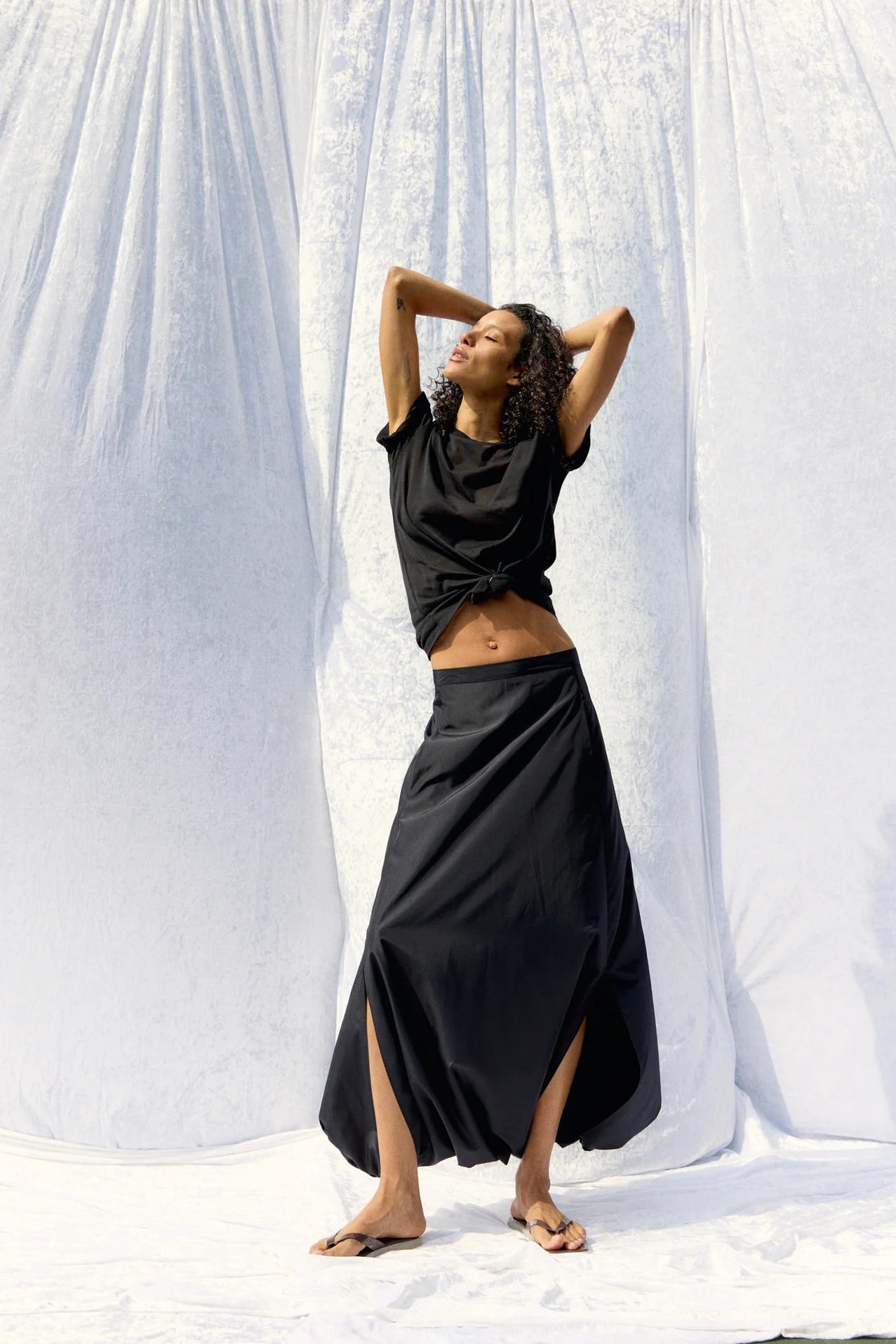Summer Nylon Flat Front Jalouise Skirt in Black by Tibi-Tibi-Idlewild-Cincinnati