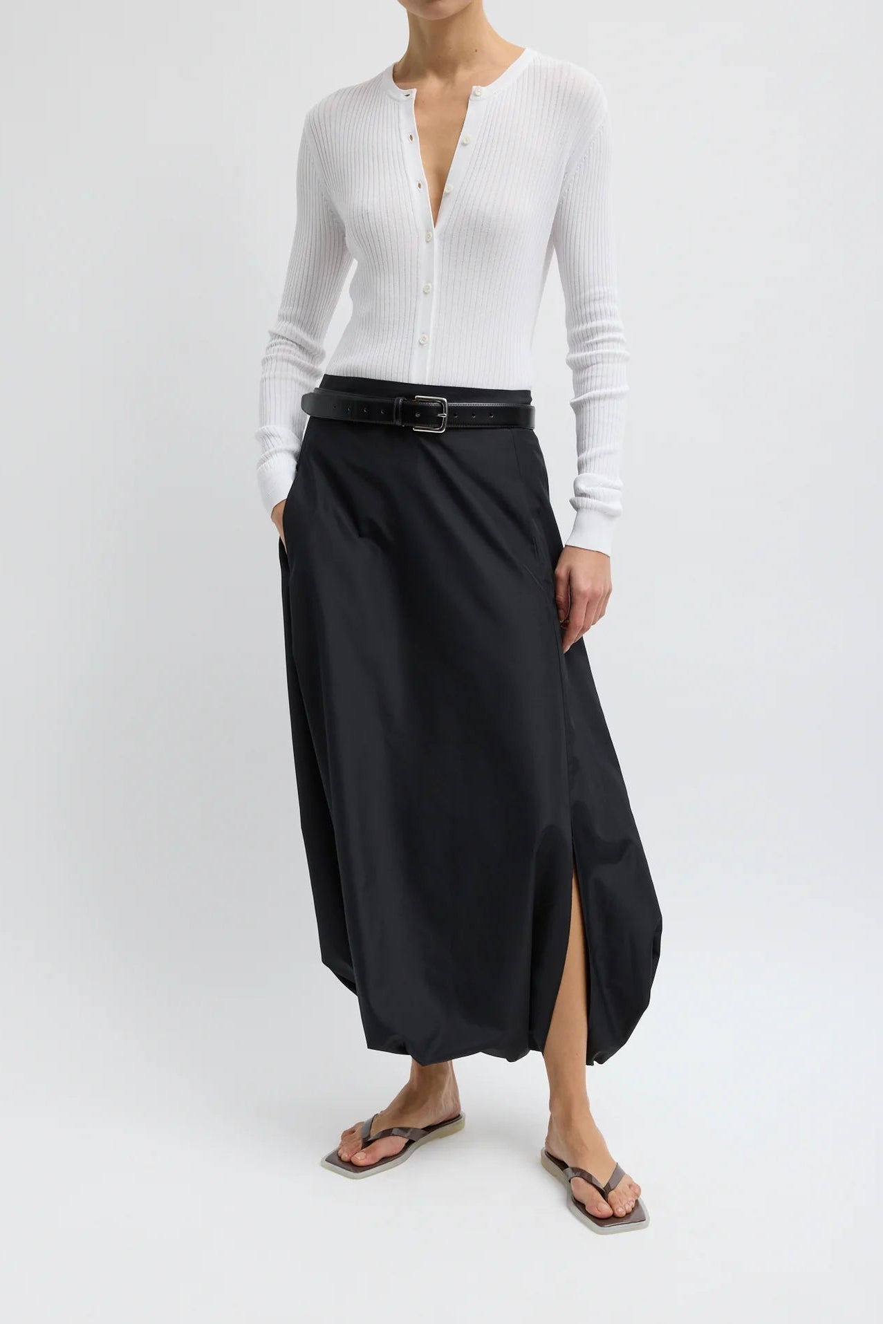 Summer Nylon Flat Front Jalouise Skirt in Black by Tibi-Tibi-Idlewild-Cincinnati