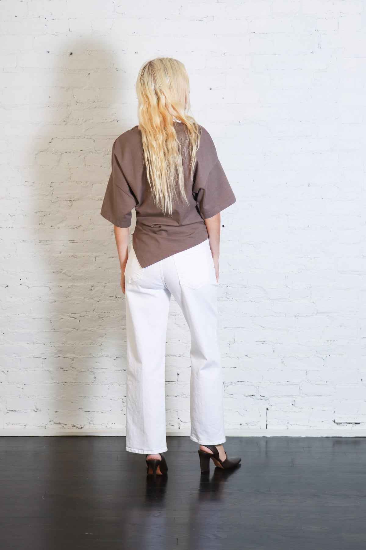 Supima Structured Jersey Assym Tee in Walnut by Enza Costa-Enza Costa-Idlewild-Cincinnati