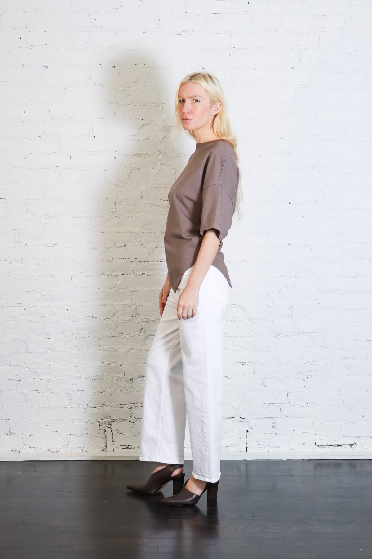 Supima Structured Jersey Assym Tee in Walnut by Enza Costa-Enza Costa-Idlewild-Cincinnati