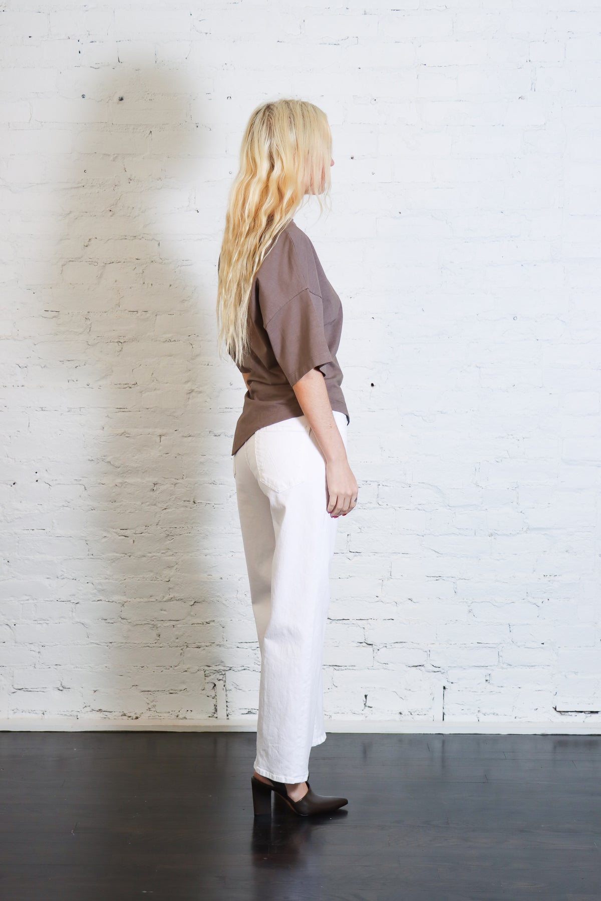 Supima Structured Jersey Assym Tee in Walnut by Enza Costa-Enza Costa-Idlewild-Cincinnati
