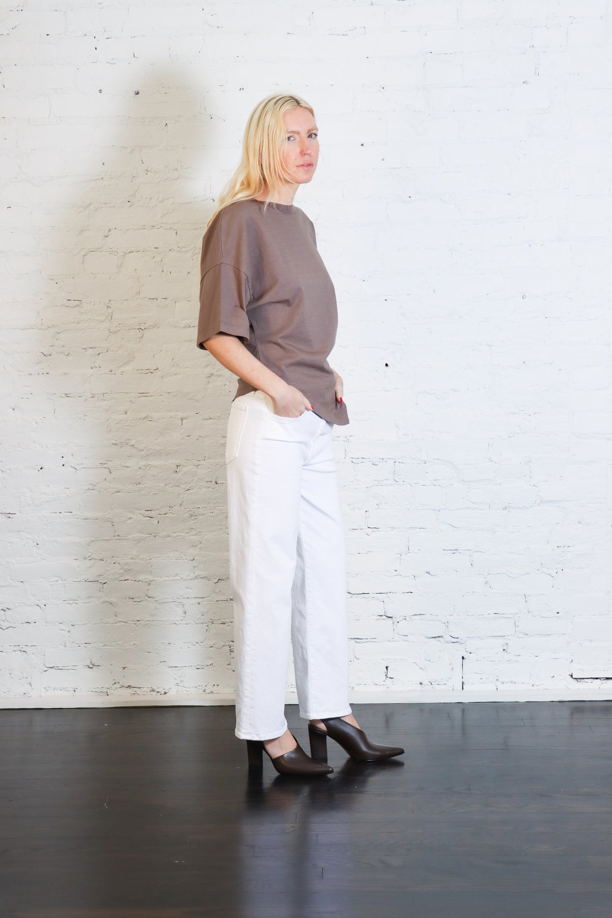 Supima Structured Jersey Assym Tee in Walnut by Enza Costa-Enza Costa-Idlewild-Cincinnati