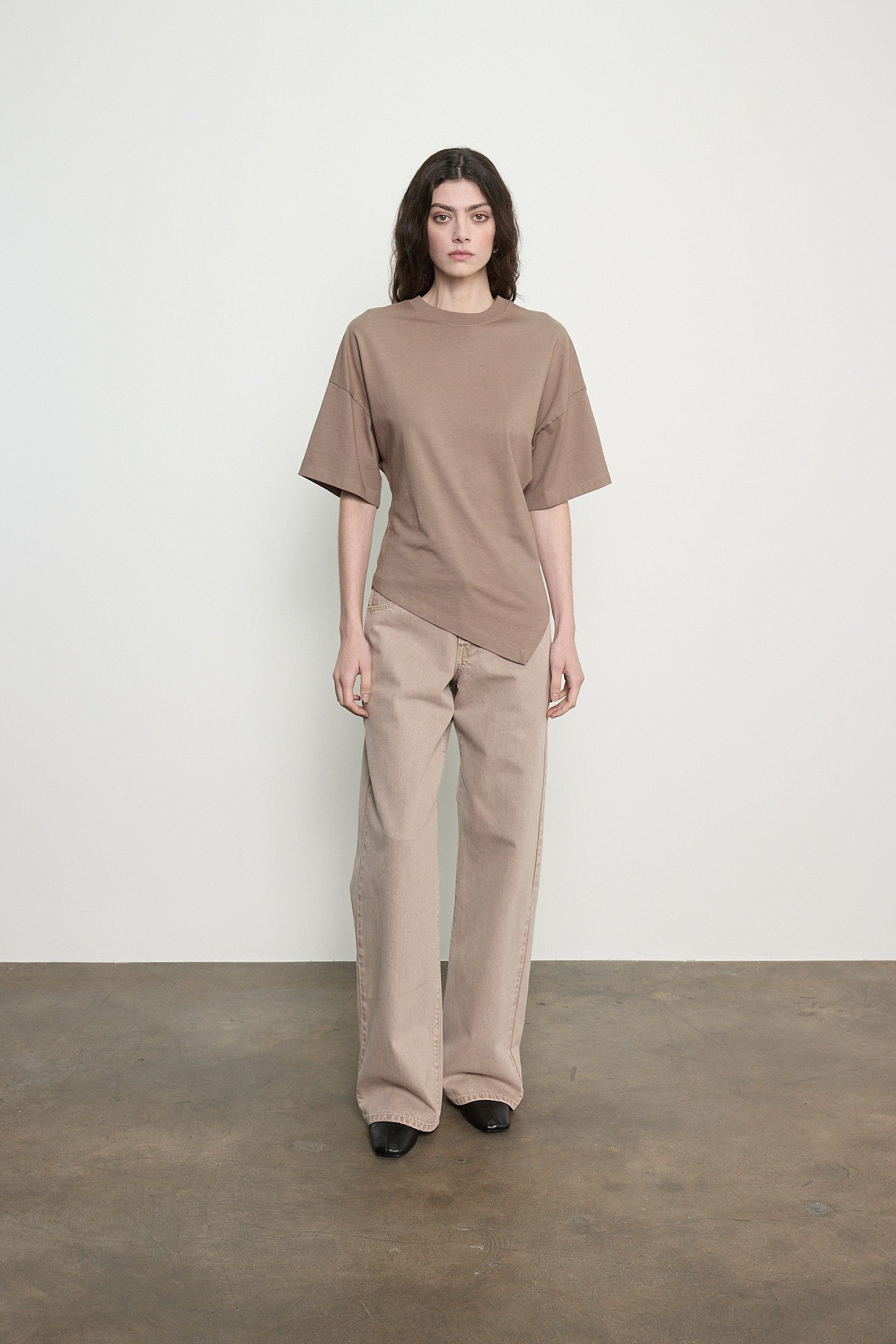 Supima Structured Jersey Assym Tee in Walnut by Enza Costa-Enza Costa-Idlewild-Cincinnati