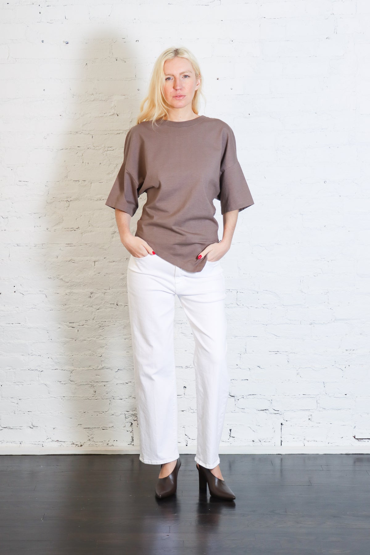 Supima Structured Jersey Assym Tee in Walnut by Enza Costa-Enza Costa-Idlewild-Cincinnati