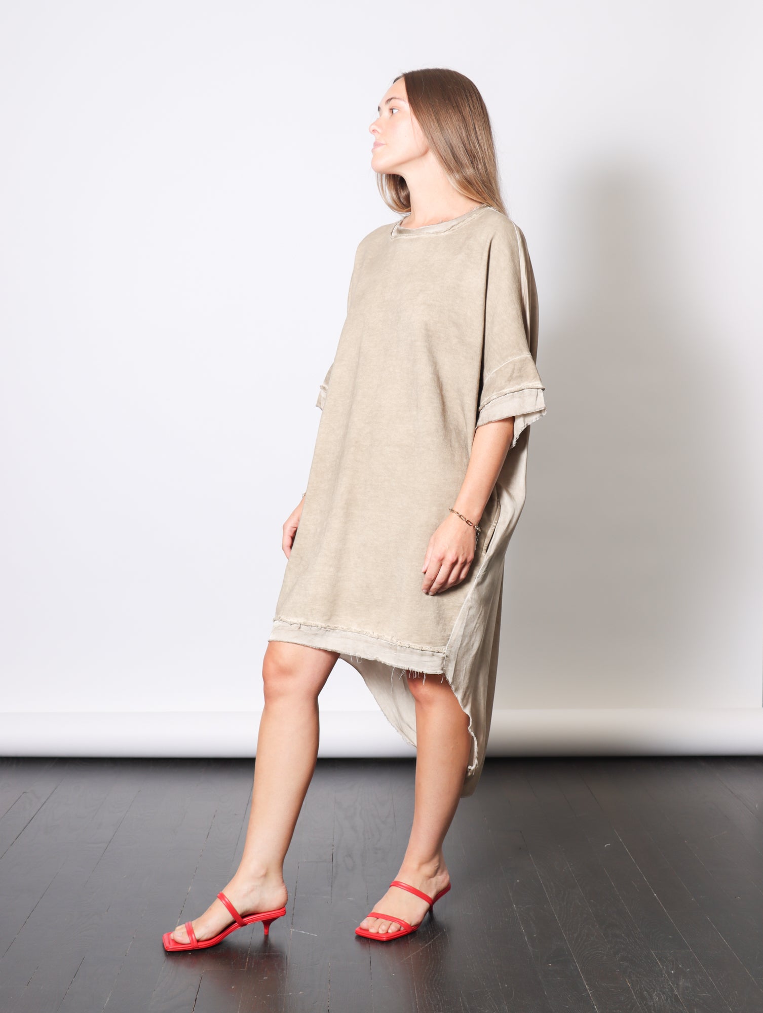 Sweatshirt Dress in Sand Shell by Sanctamuerte-Dresses-SANCTAMUERTE-Idlewild