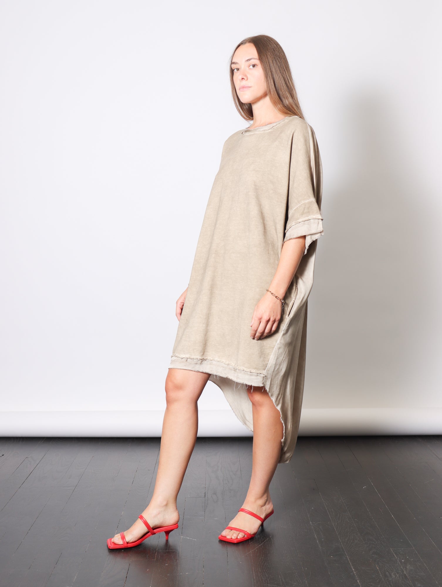 Sweatshirt Dress in Sand Shell by Sanctamuerte-Dresses-SANCTAMUERTE-Idlewild