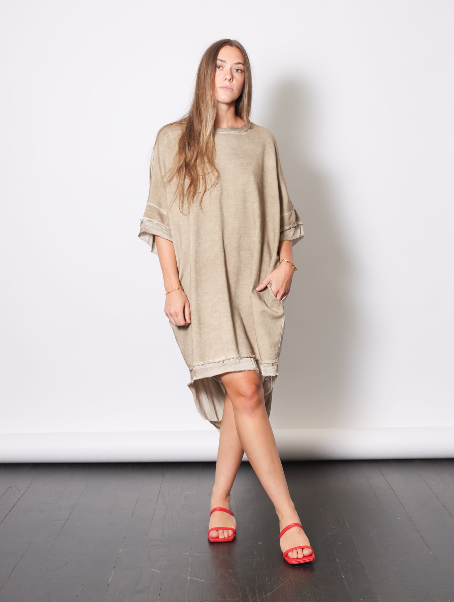 Sweatshirt Dress in Sand Shell by Sanctamuerte-Dresses-SANCTAMUERTE-Idlewild