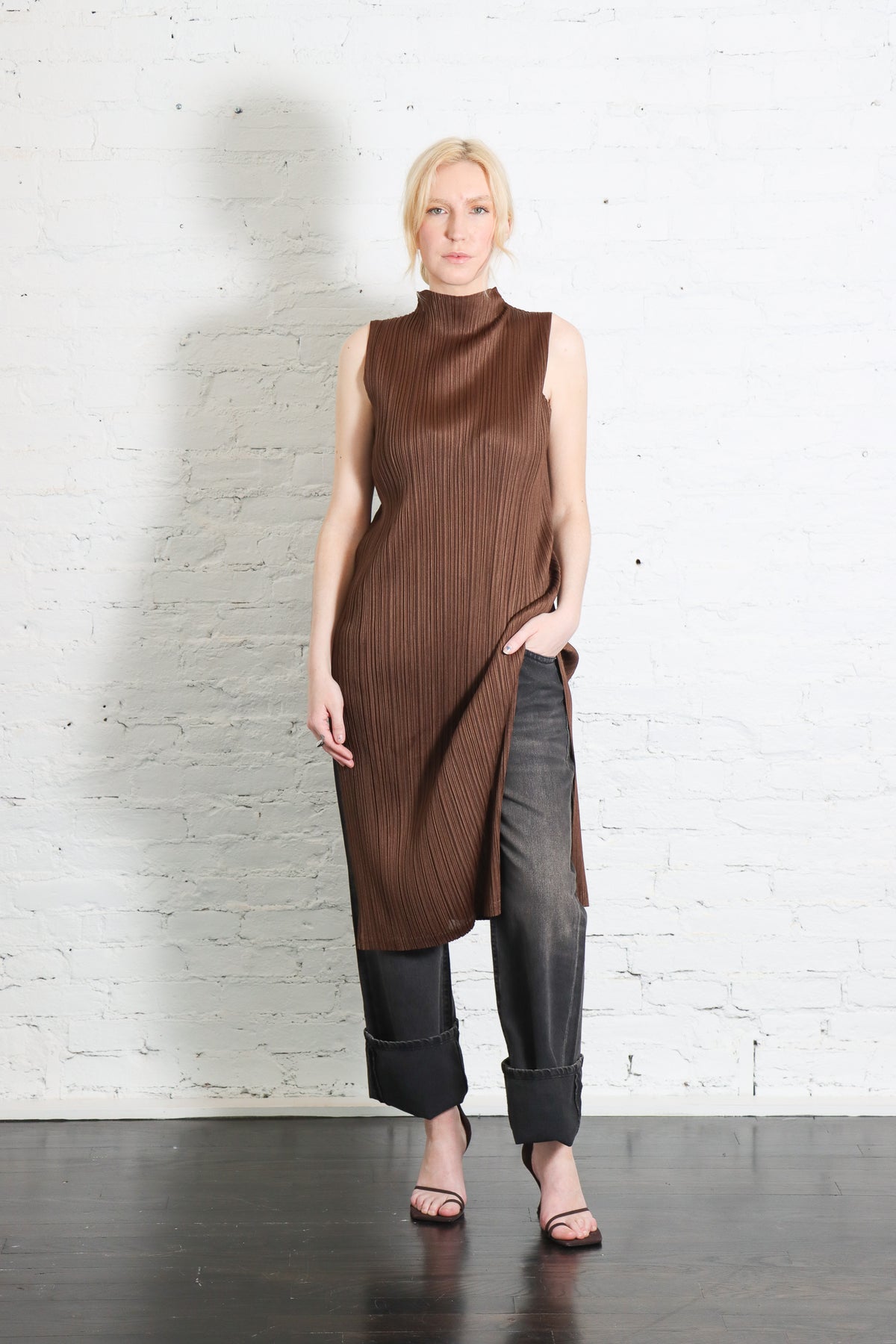 Swing Solid Tunic in Brown by Pleats Please Issey Miyake – Idlewild