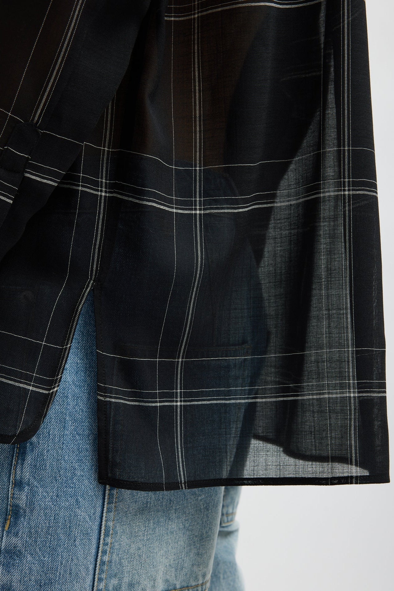 Sheer Wool Gauze Check Oversized Shirt in Black Multi by Tibi