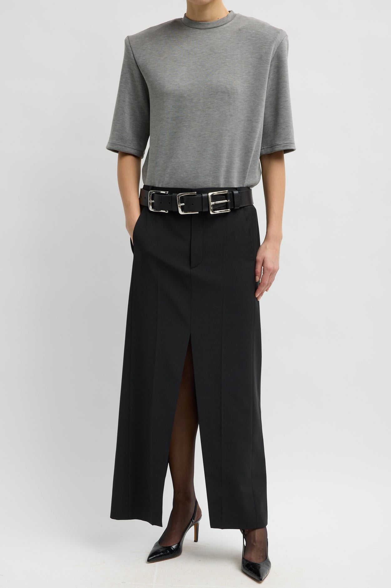 Triple Buckle Arthur Leather Belt in Black by Tibi-Tibi-Idlewild-Cincinnati