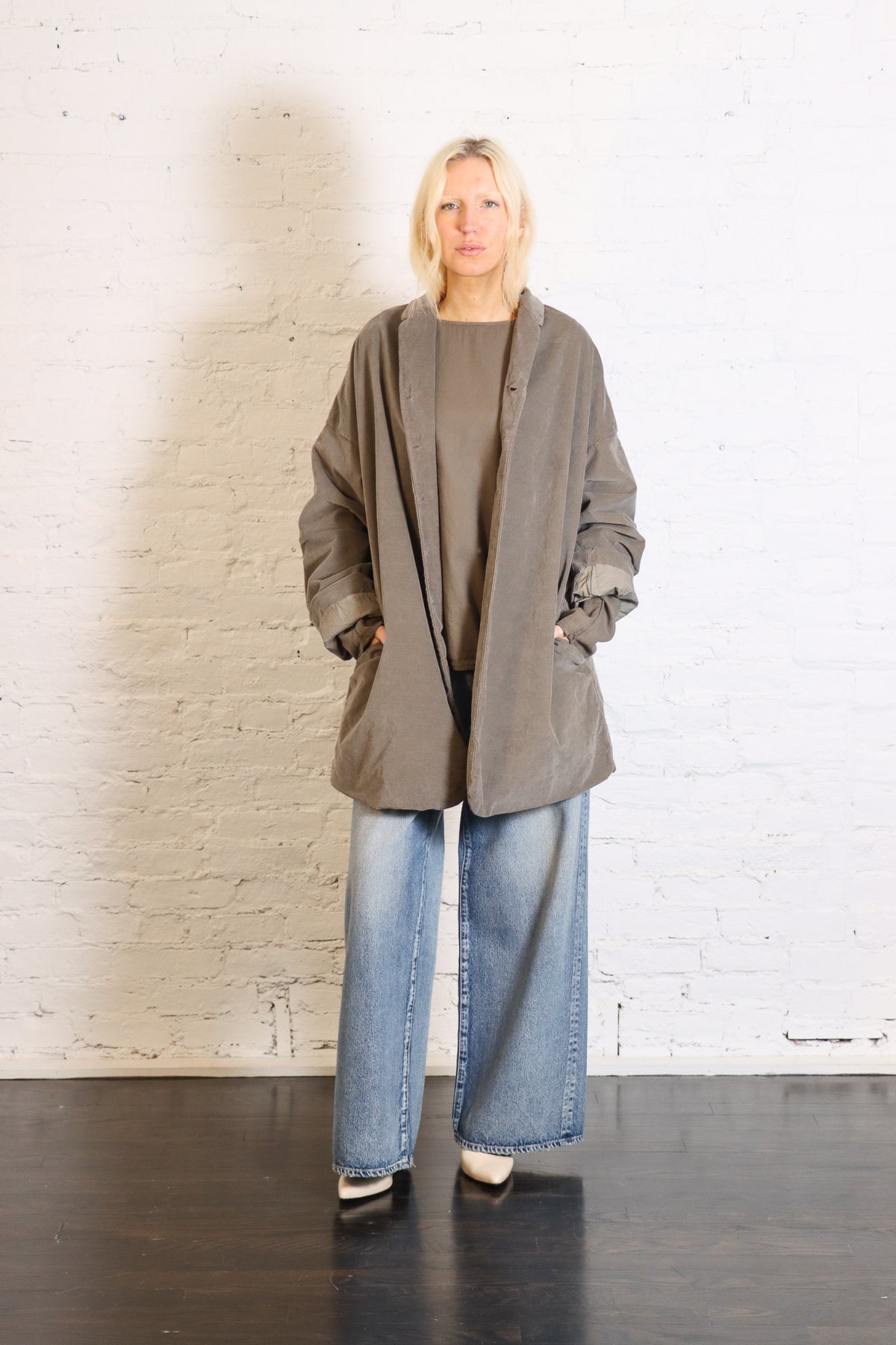 Velvet Long Blazer in Taupe by Album Di Famiglia-Album Di Famiglia-Idlewild-Cincinnati