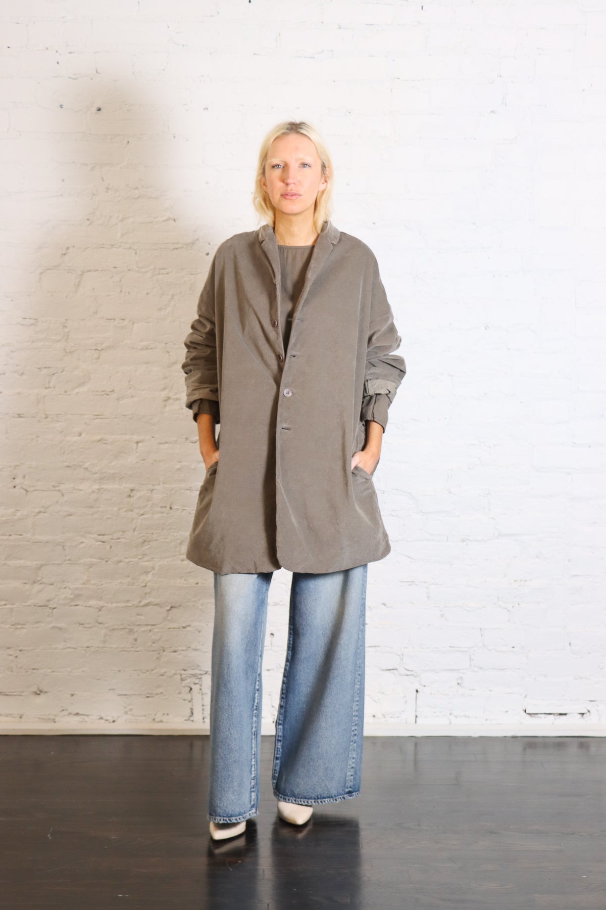 Velvet Long Blazer in Taupe by Album Di Famiglia-Album Di Famiglia-Idlewild-Cincinnati