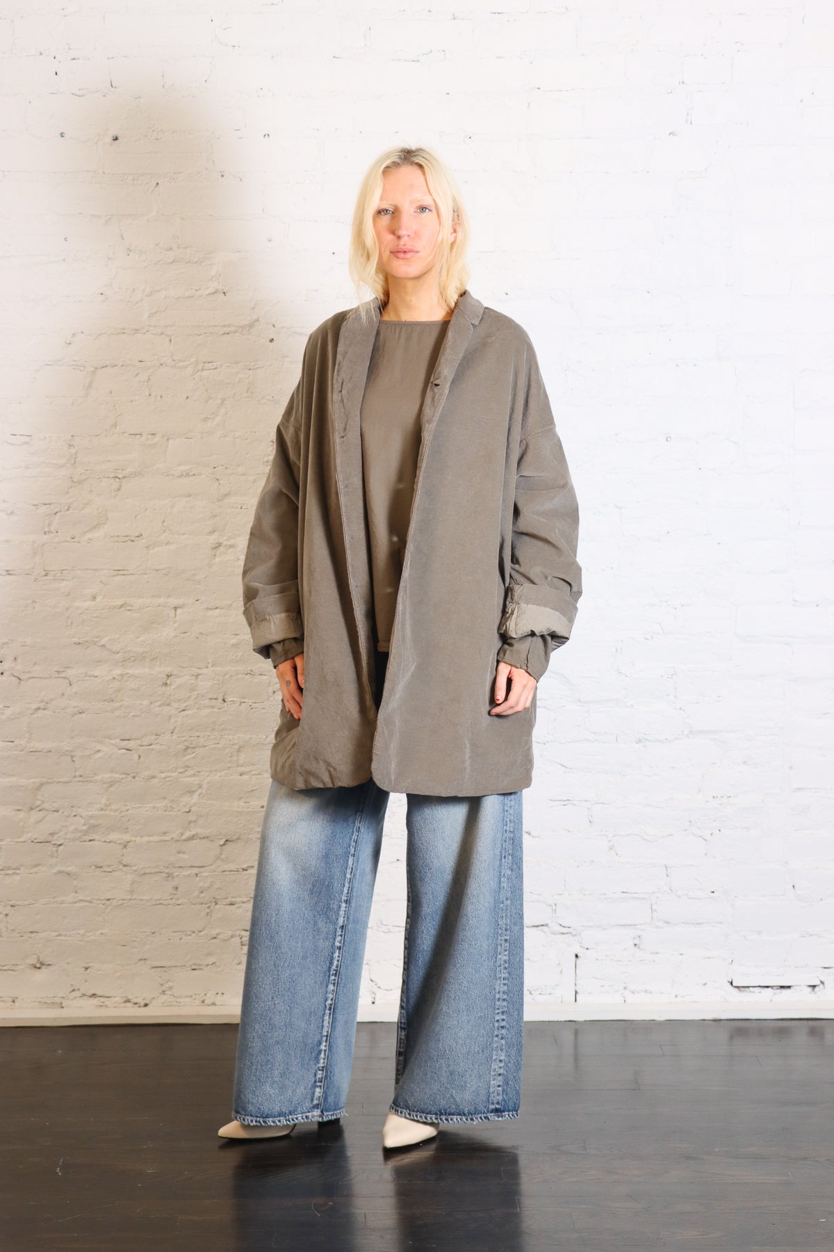 Velvet Long Blazer in Taupe by Album Di Famiglia-Album Di Famiglia-Idlewild-Cincinnati