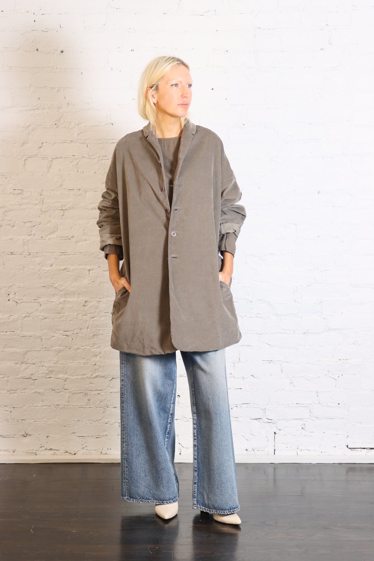 Velvet Long Blazer in Taupe by Album Di Famiglia-Album Di Famiglia-Idlewild-Cincinnati