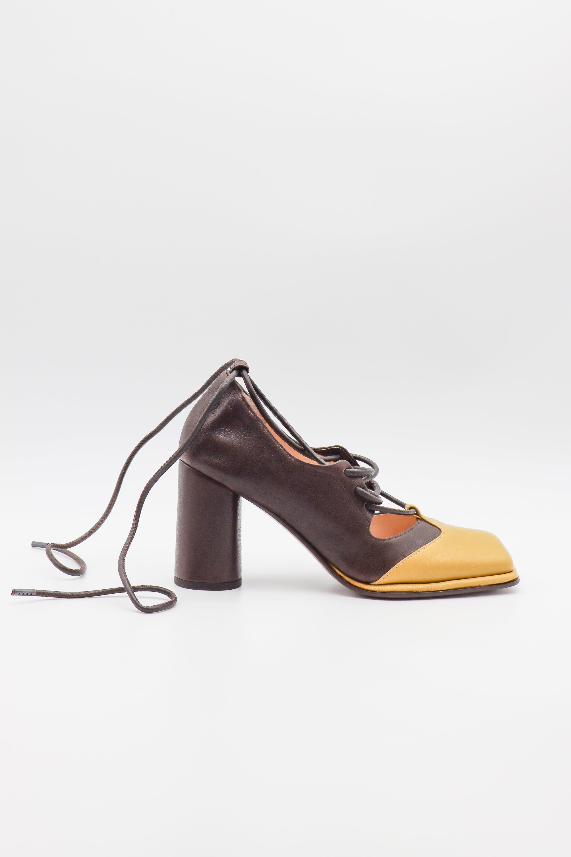 Viktor Ankle Wrap Pump in Canarino Caffe by MLO-MLO-Idlewild-Cincinnati