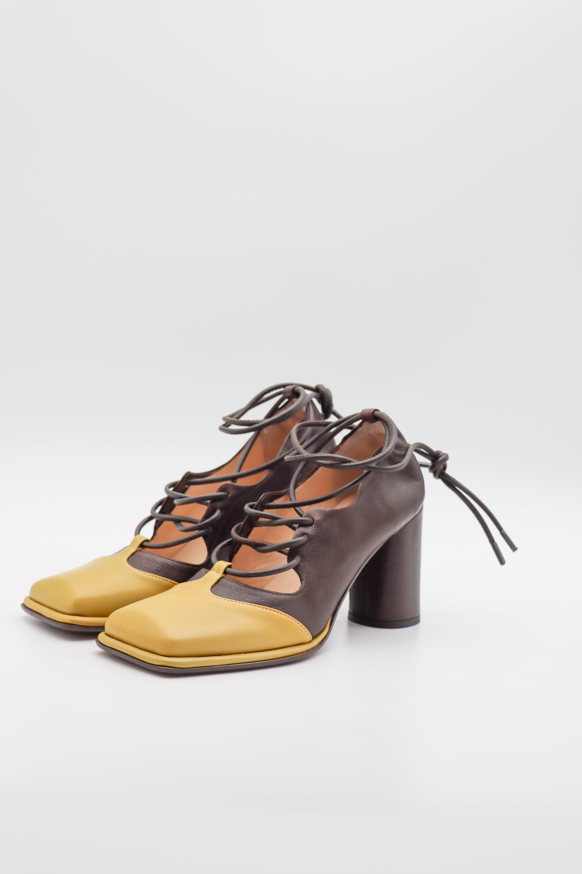 Viktor Ankle Wrap Pump in Canarino Caffe by MLO-MLO-Idlewild-Cincinnati