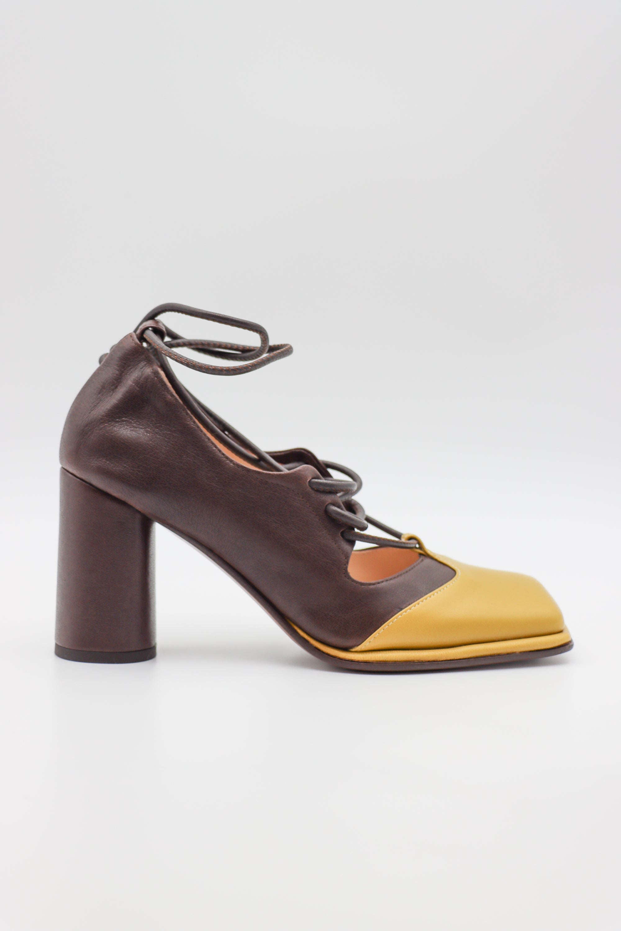 Viktor Ankle Wrap Pump in Canarino Caffe by MLO-MLO-Idlewild-Cincinnati