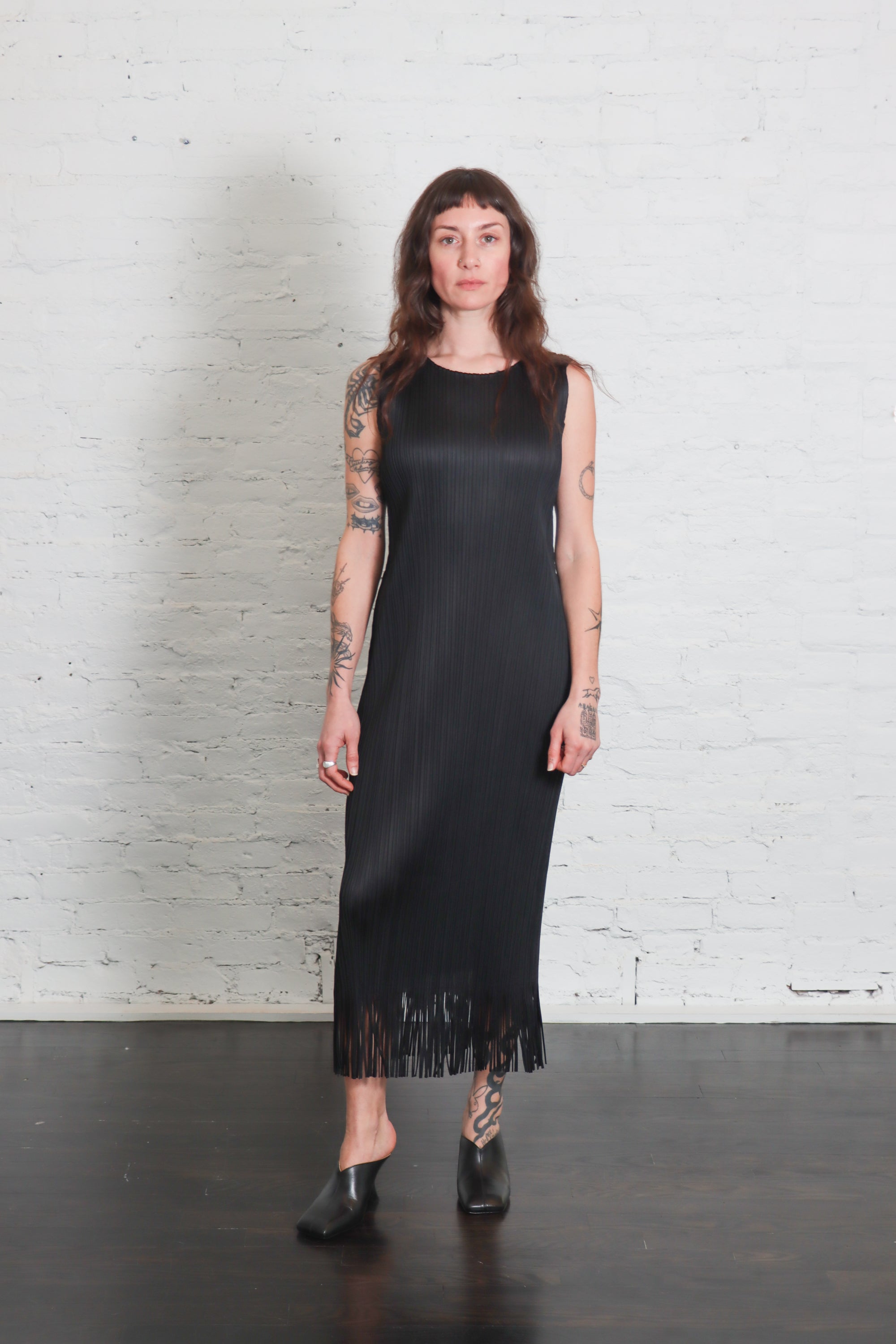 Wave Fringe Dress in Black by Pleats Please Issey Miyake-Dresses-Pleats Please Issey Miyake-Idlewild