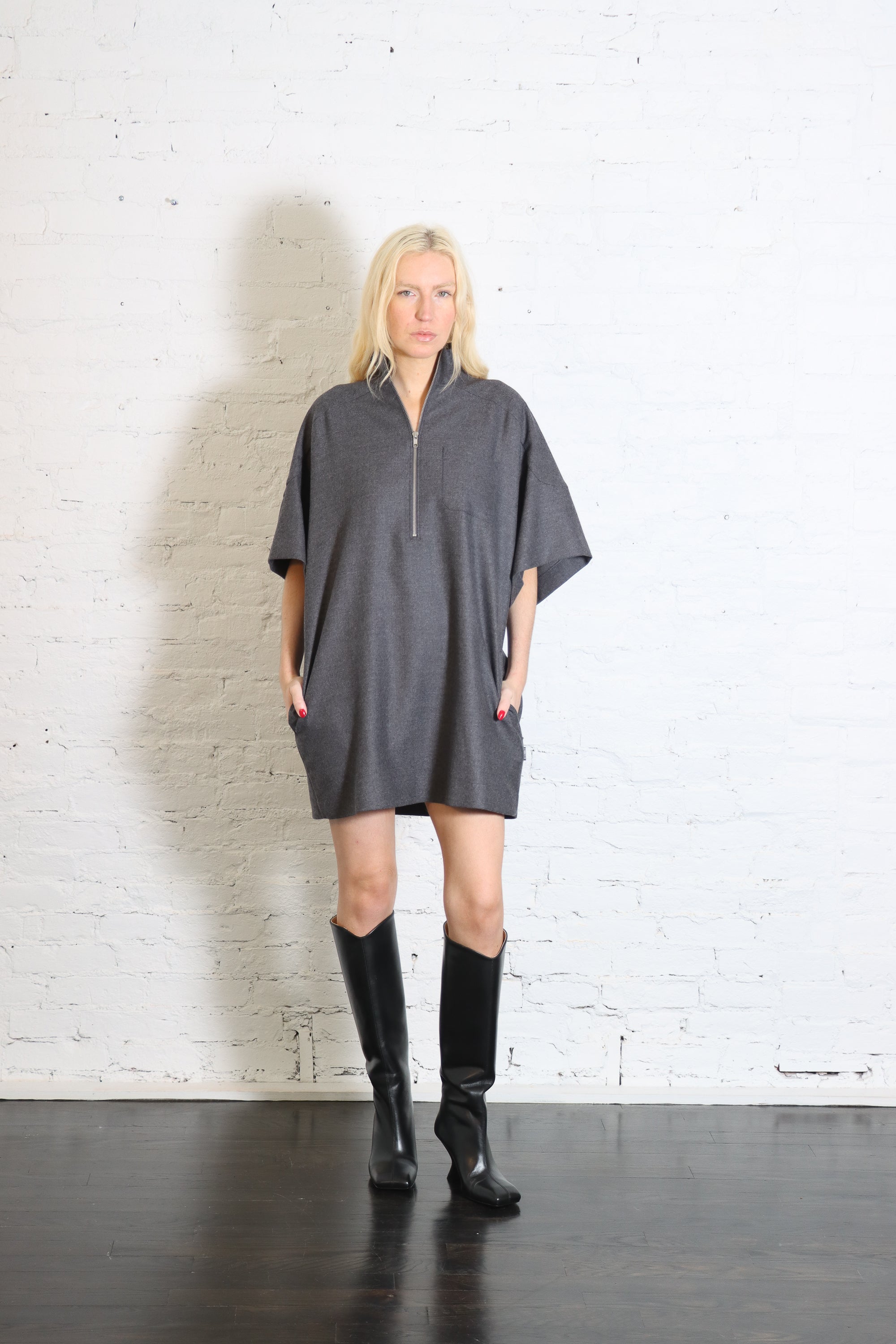 Wool 1/4 Zip Dress Jacket in Dark Gray by MM6 Maison Margiela-MM6-Idlewild-Cincinnati