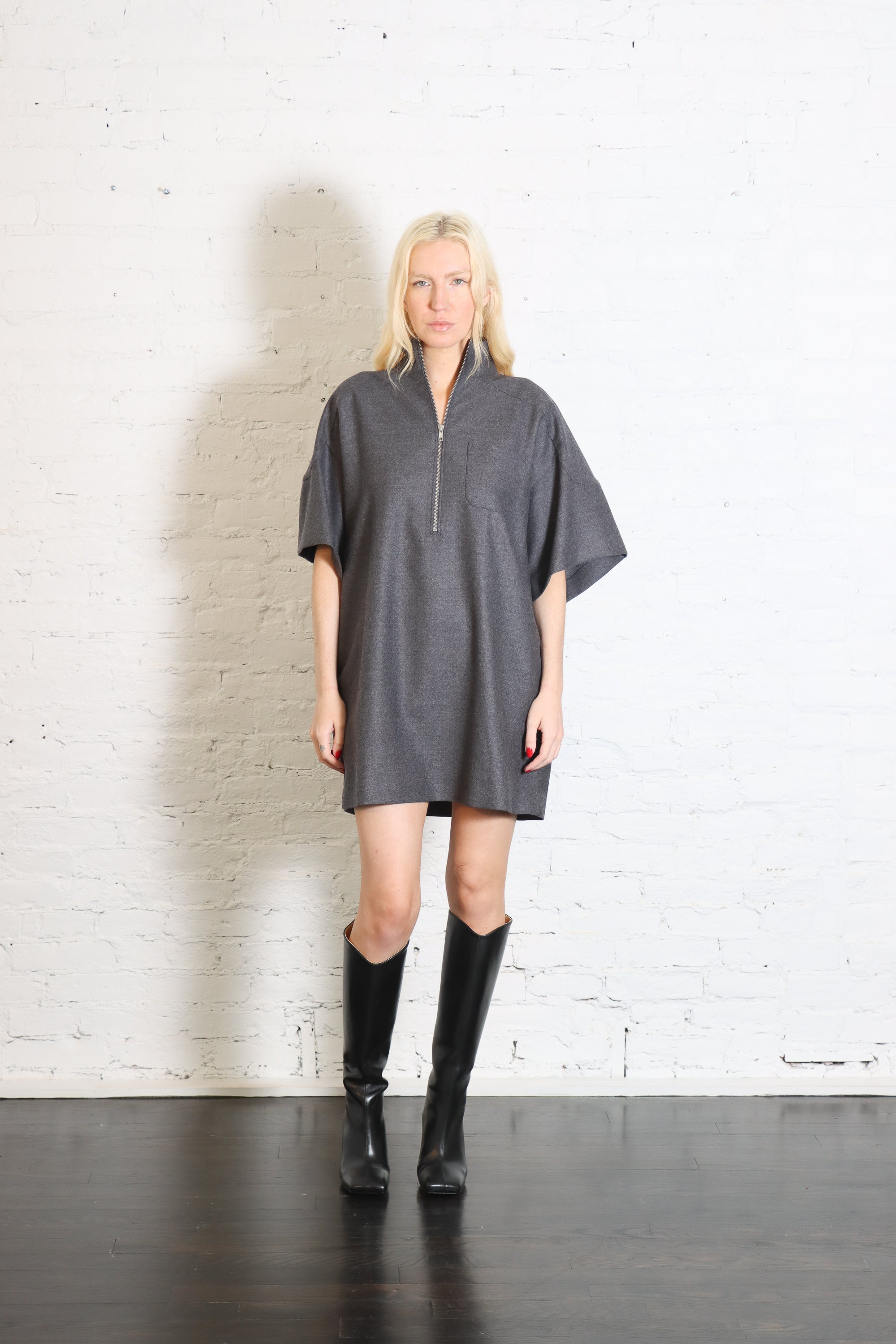 Wool 1/4 Zip Dress in Dark Gray by MM6 Maison Margiela
