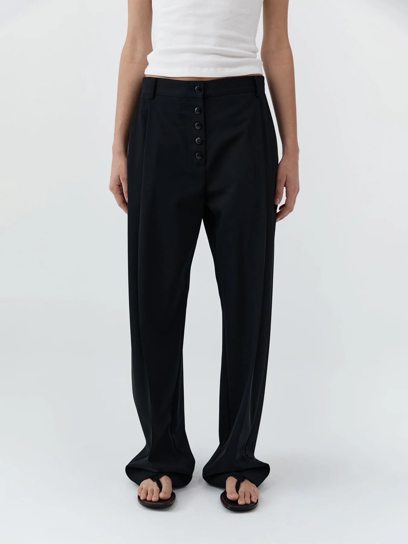Wool Button Front Pleat Pants in Black by St. Agni-St. Agni-Idlewild-Cincinnati