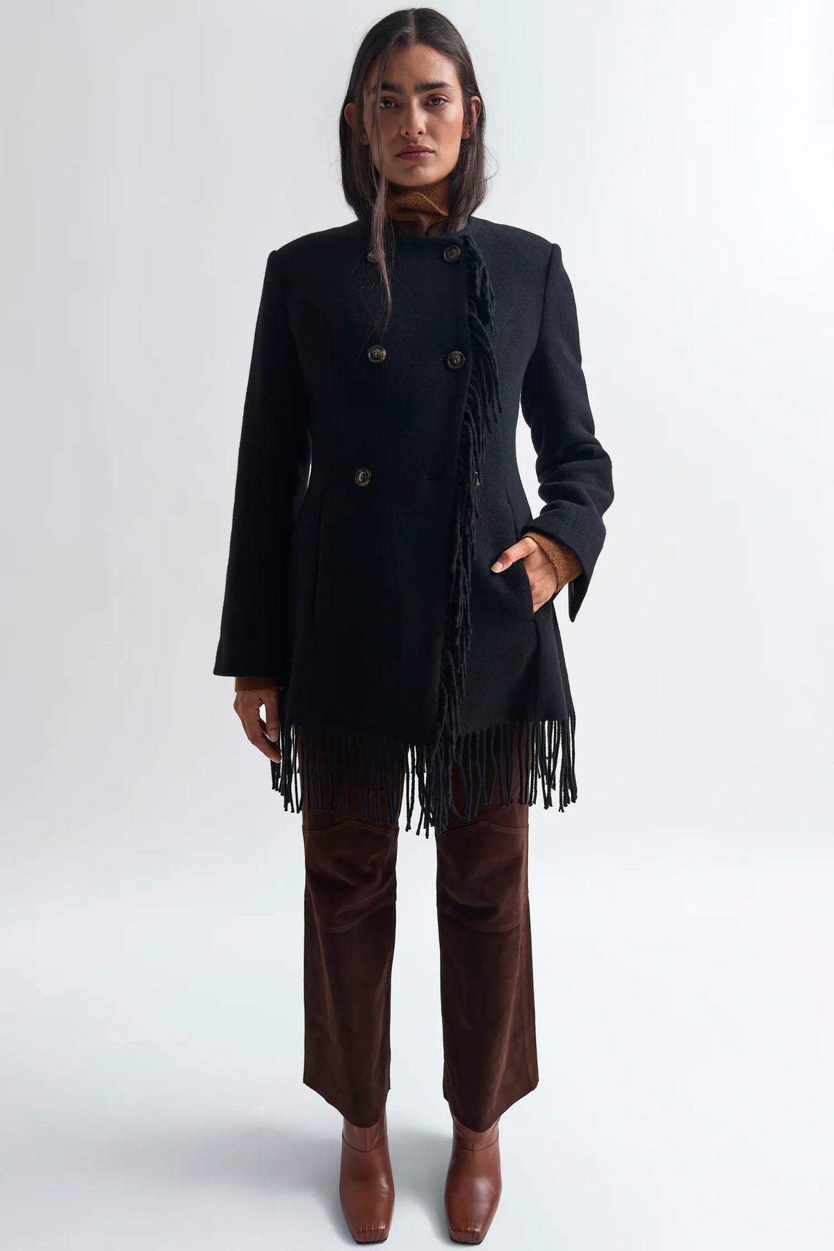 Youla Fringed Blanket Coat in Black by Rodebjer-Rodebjer-Idlewild-Cincinnati